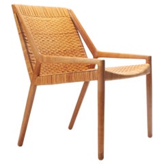 Oak and Cane Lounge Chair by Ejner Larsen & Aksel Bender Madsen for Willy Beck