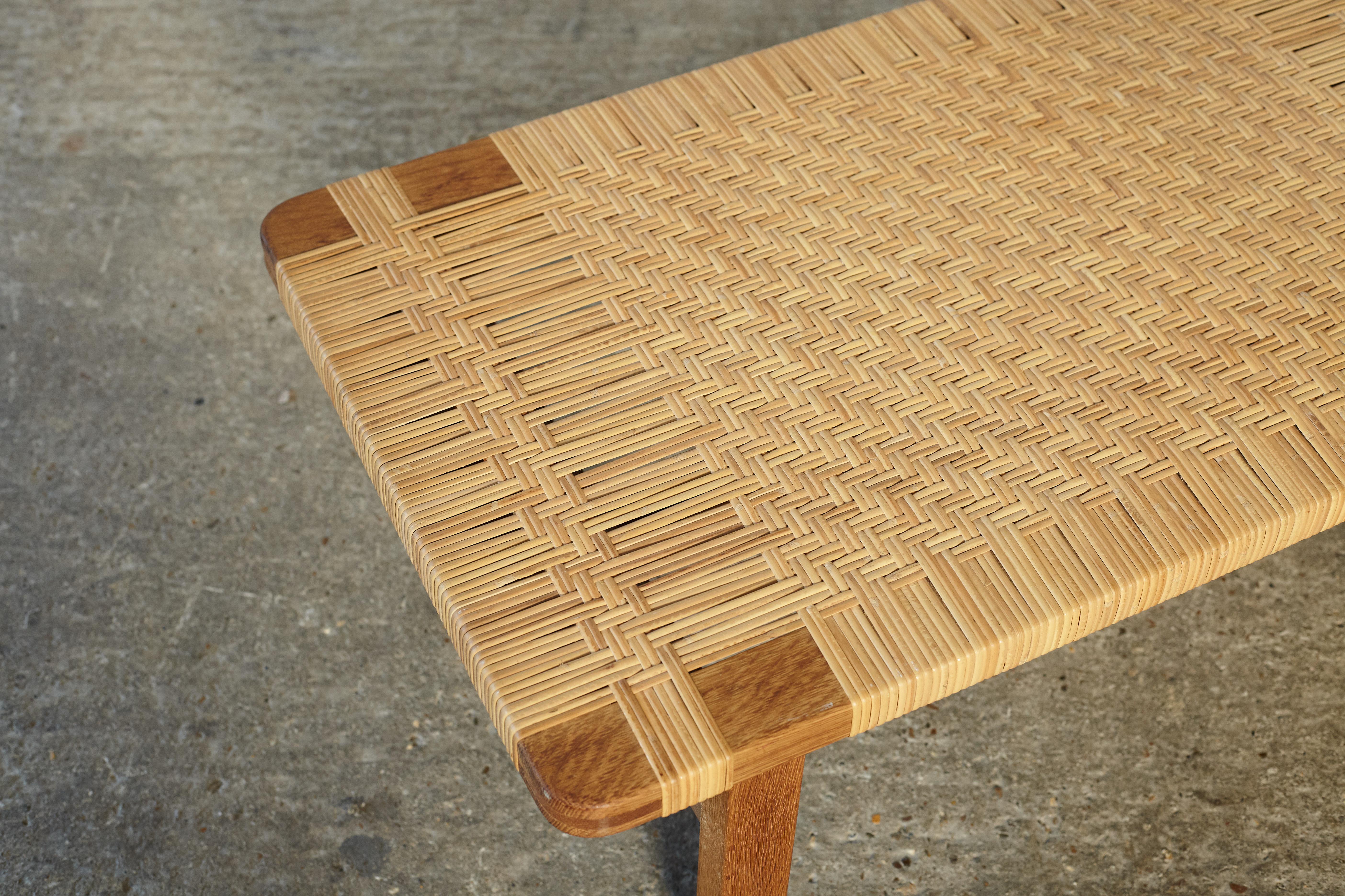 Oak and Cane / Rattan Borge Mogensen Bench, Made by Fredericia, Denmark, 1960s 4