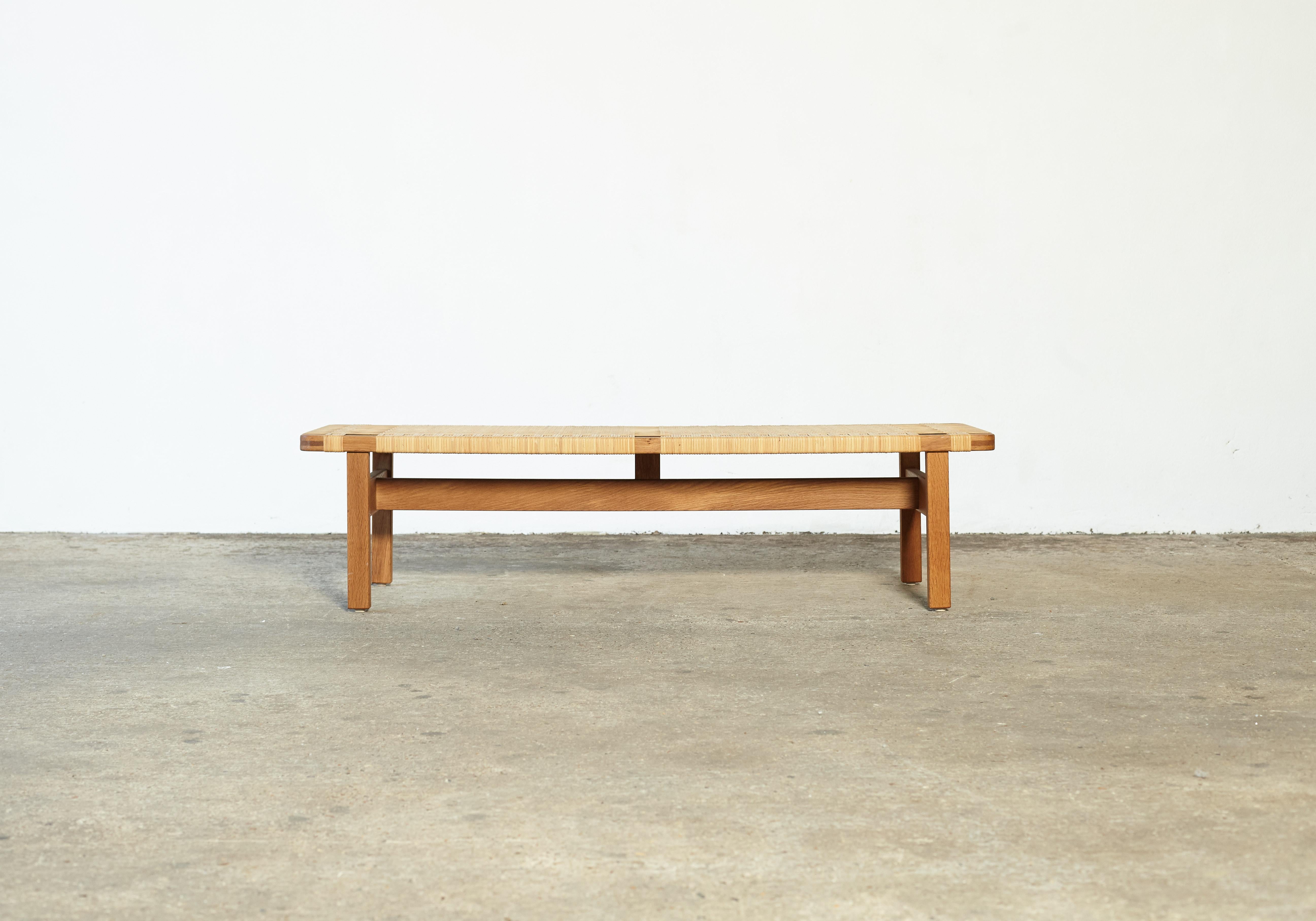 Mid-Century Modern Oak and Cane / Rattan Borge Mogensen Bench, Made by Fredericia, Denmark, 1960s