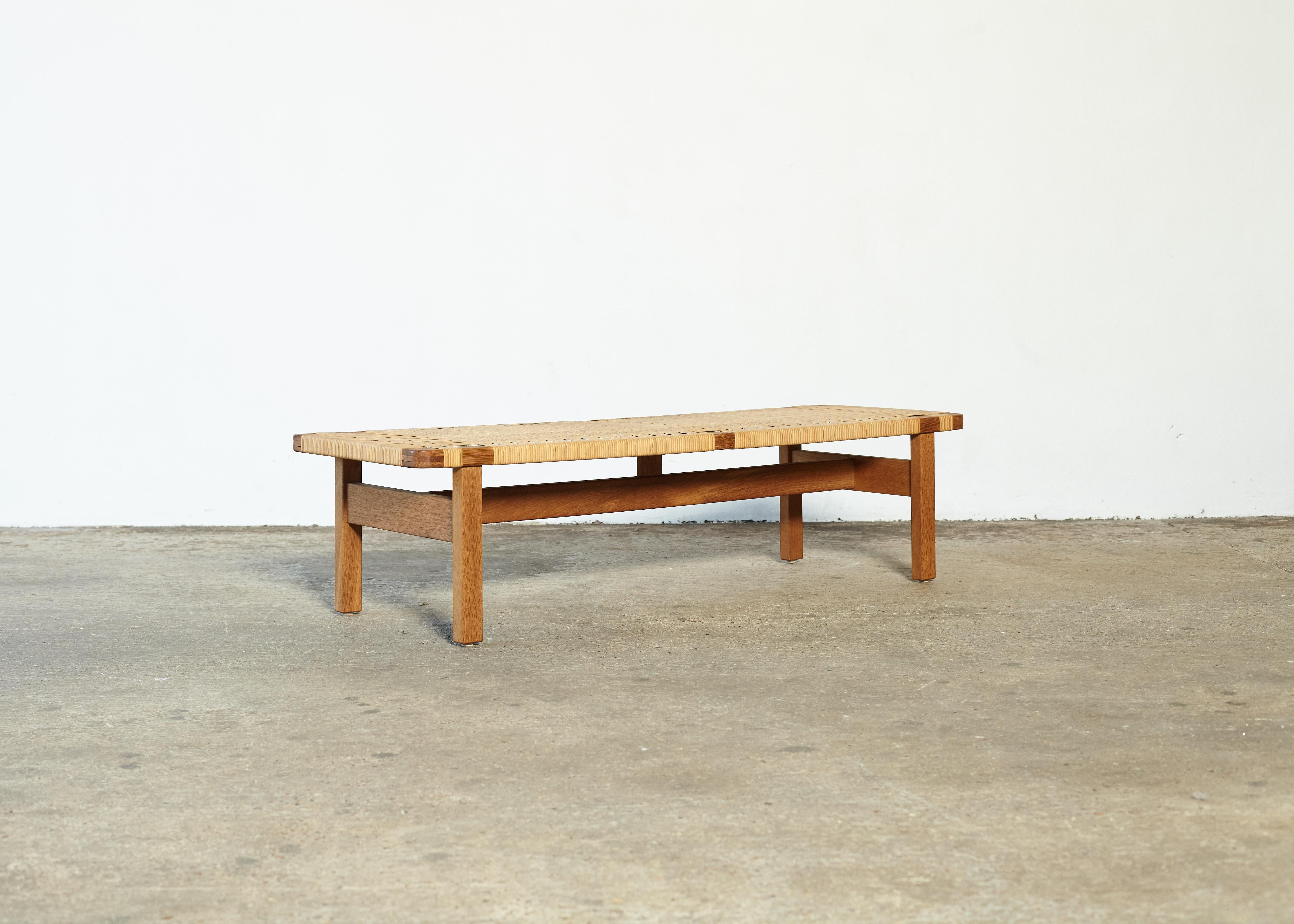 Danish Oak and Cane / Rattan Borge Mogensen Bench, Made by Fredericia, Denmark, 1960s