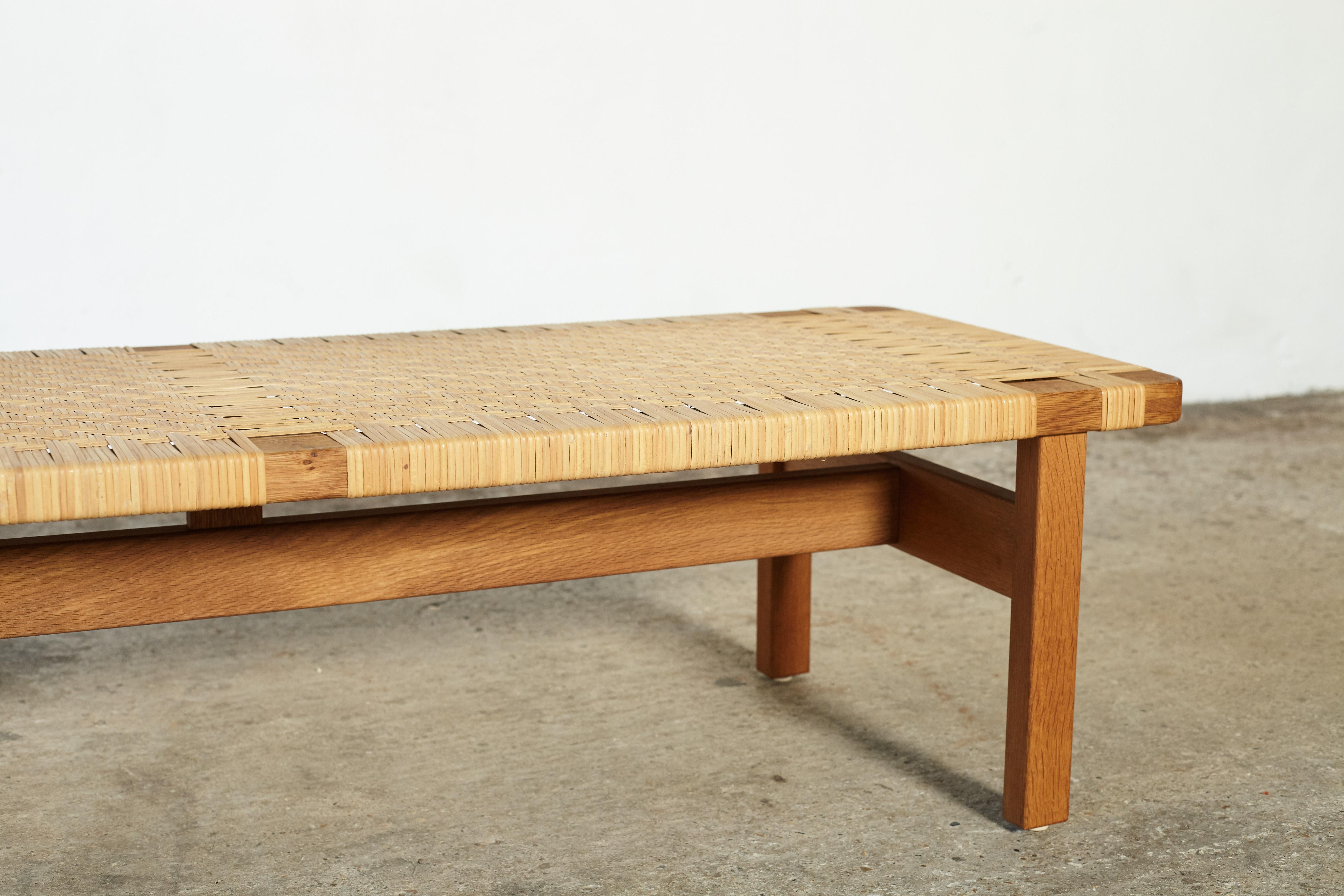 20th Century Oak and Cane / Rattan Borge Mogensen Bench, Made by Fredericia, Denmark, 1960s