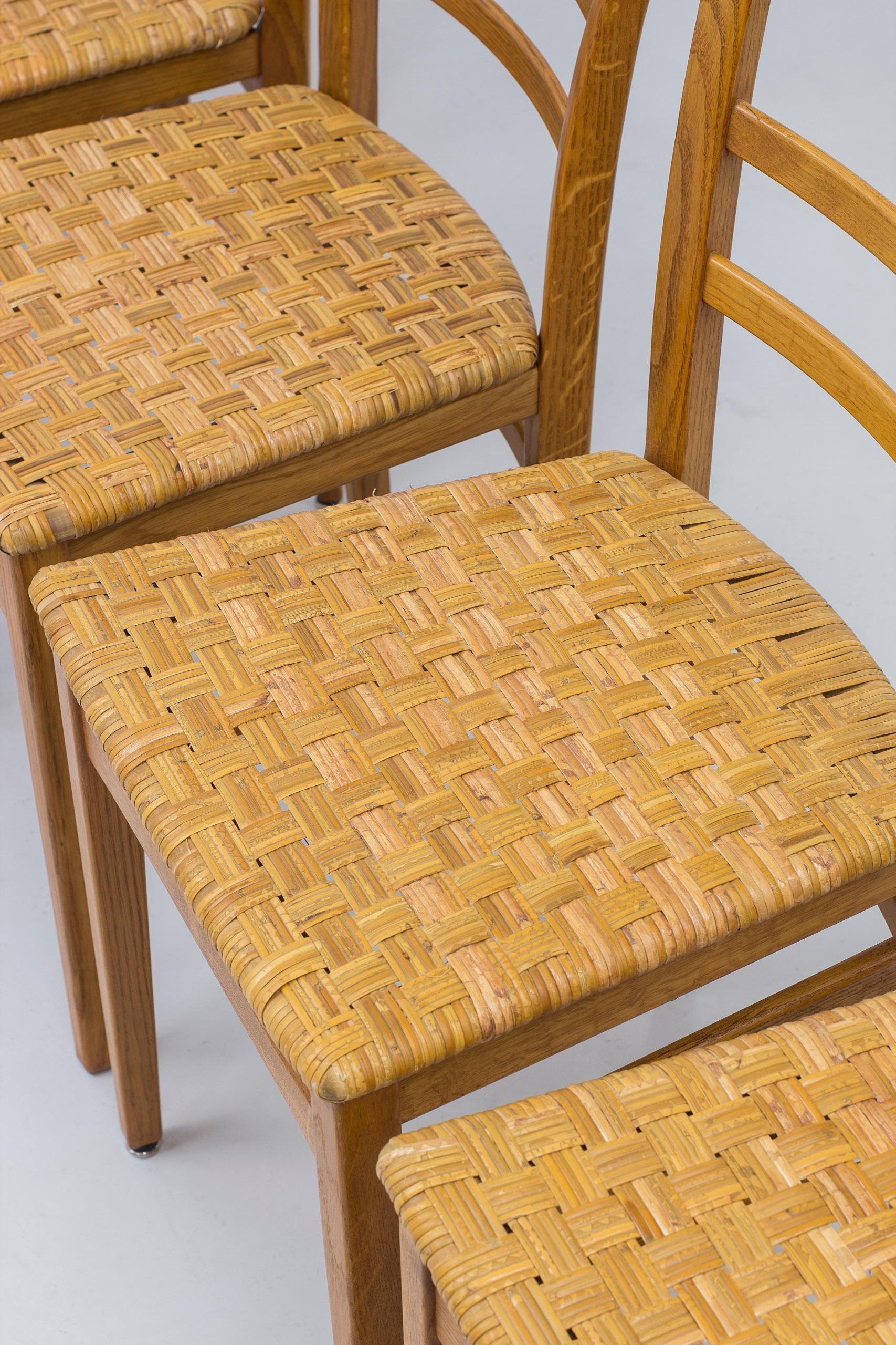 Oak and Cane Weave Dining Chairs by Carl Malmsten, Swedish Modern, 1950s For Sale 7