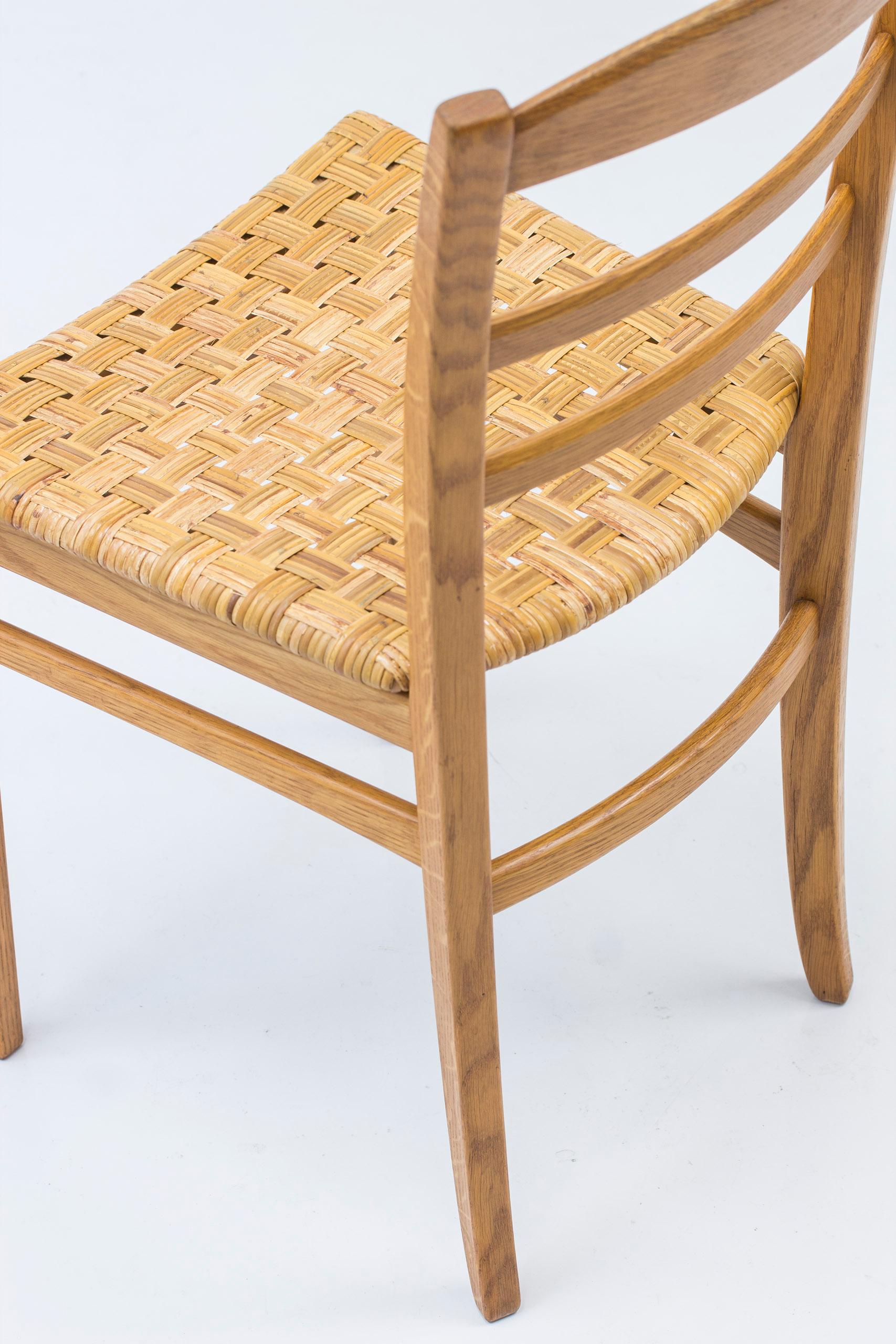 Oak and Cane Weave Dining Chairs by Carl Malmsten, Swedish Modern, 1950s For Sale 3