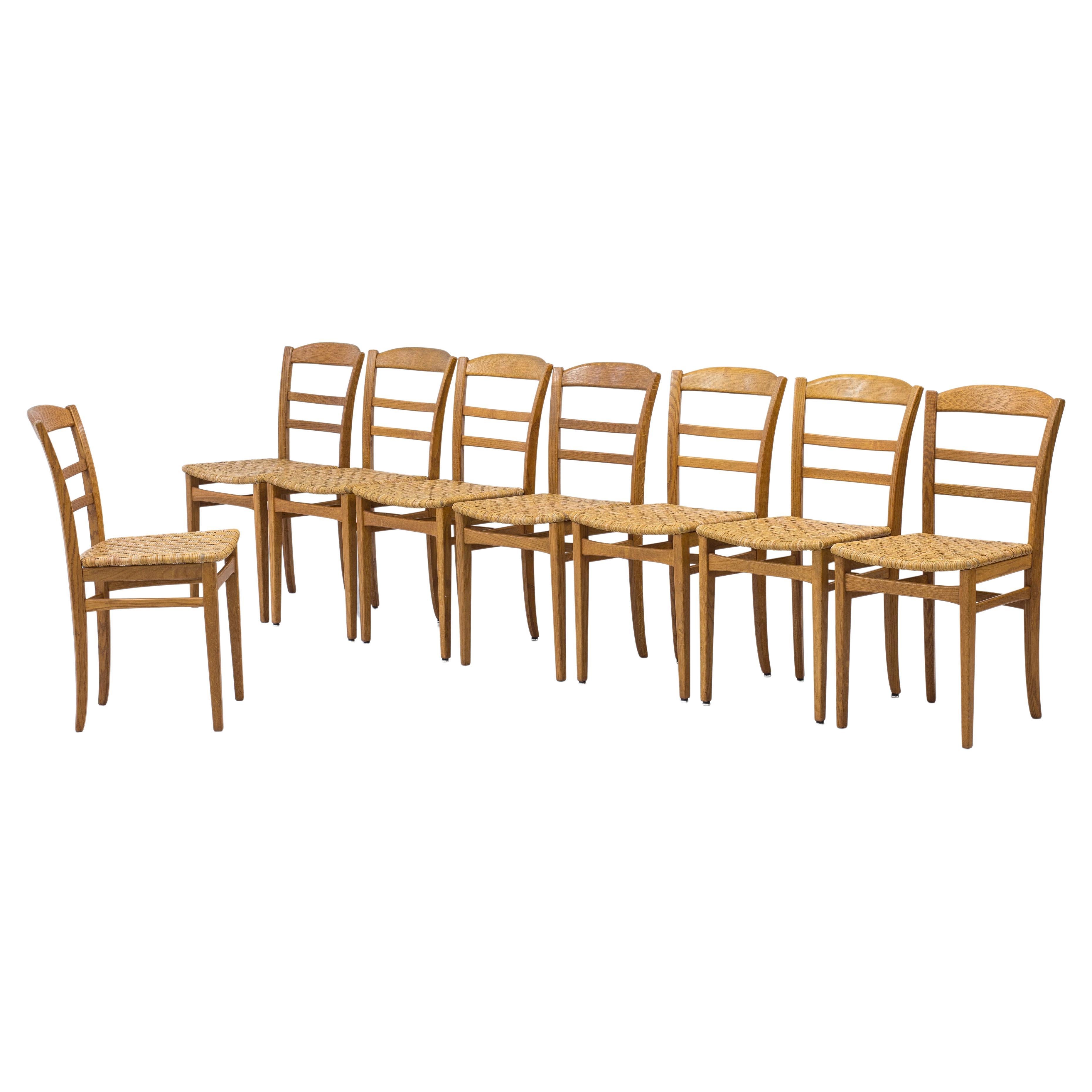 Oak and Cane Weave Dining Chairs by Carl Malmsten, Swedish Modern, 1950s For Sale