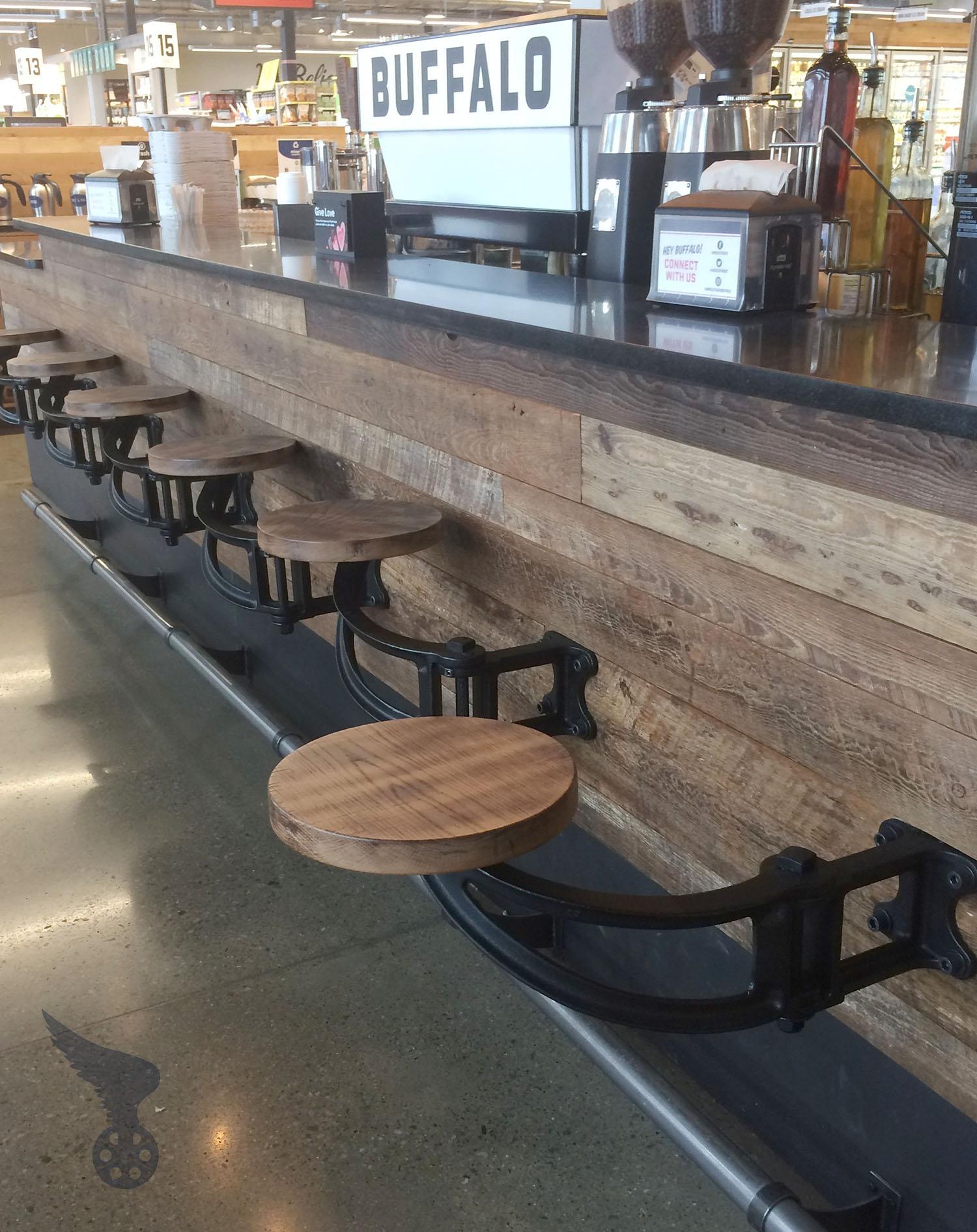 Industrial Wall Attached Counter Seating - Oak and Cast Iron