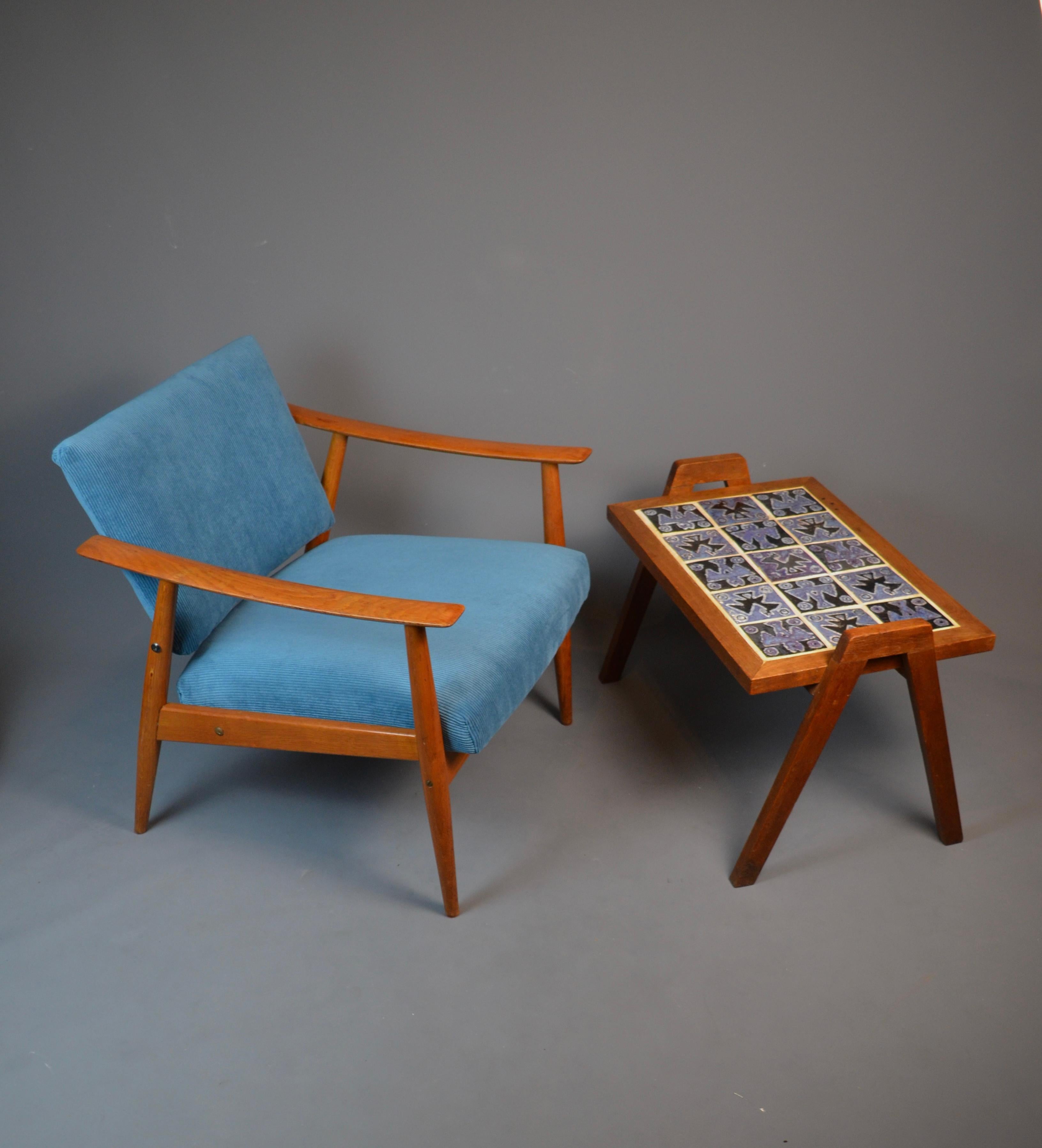 Table basse en Oak et céramique par Guillerme et Chambron, France, circa 1960 en vente 12