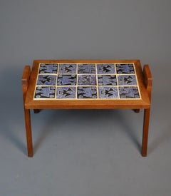 Oak and Ceramic Coffee Table by Guillerme et Chambron, France, circa 1960