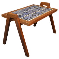 Table basse en Oak et céramique par Guillerme et Chambron, France, circa 1960