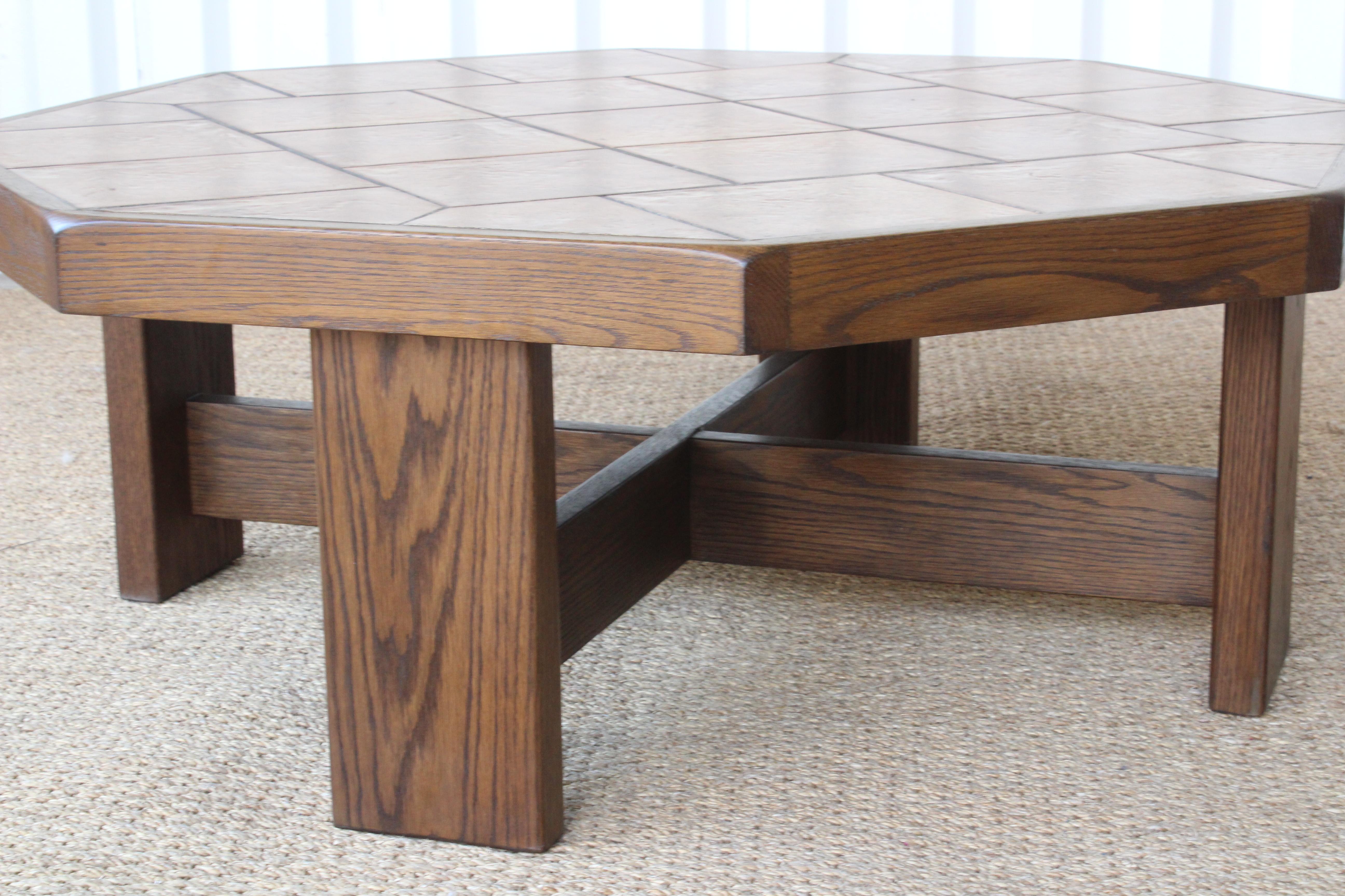 Late 20th Century Oak and Ceramic Tile Coffee Table, France, 1970s