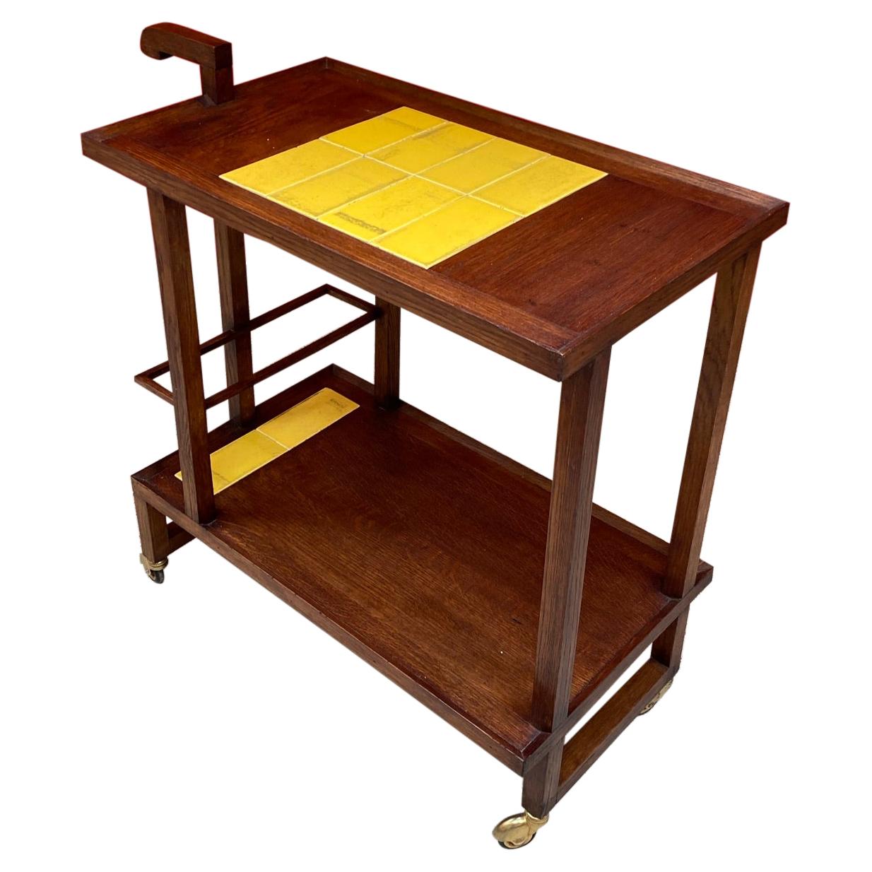 Oak and Ceramic Trolley, Reconstruction Period, circa 1950 For Sale