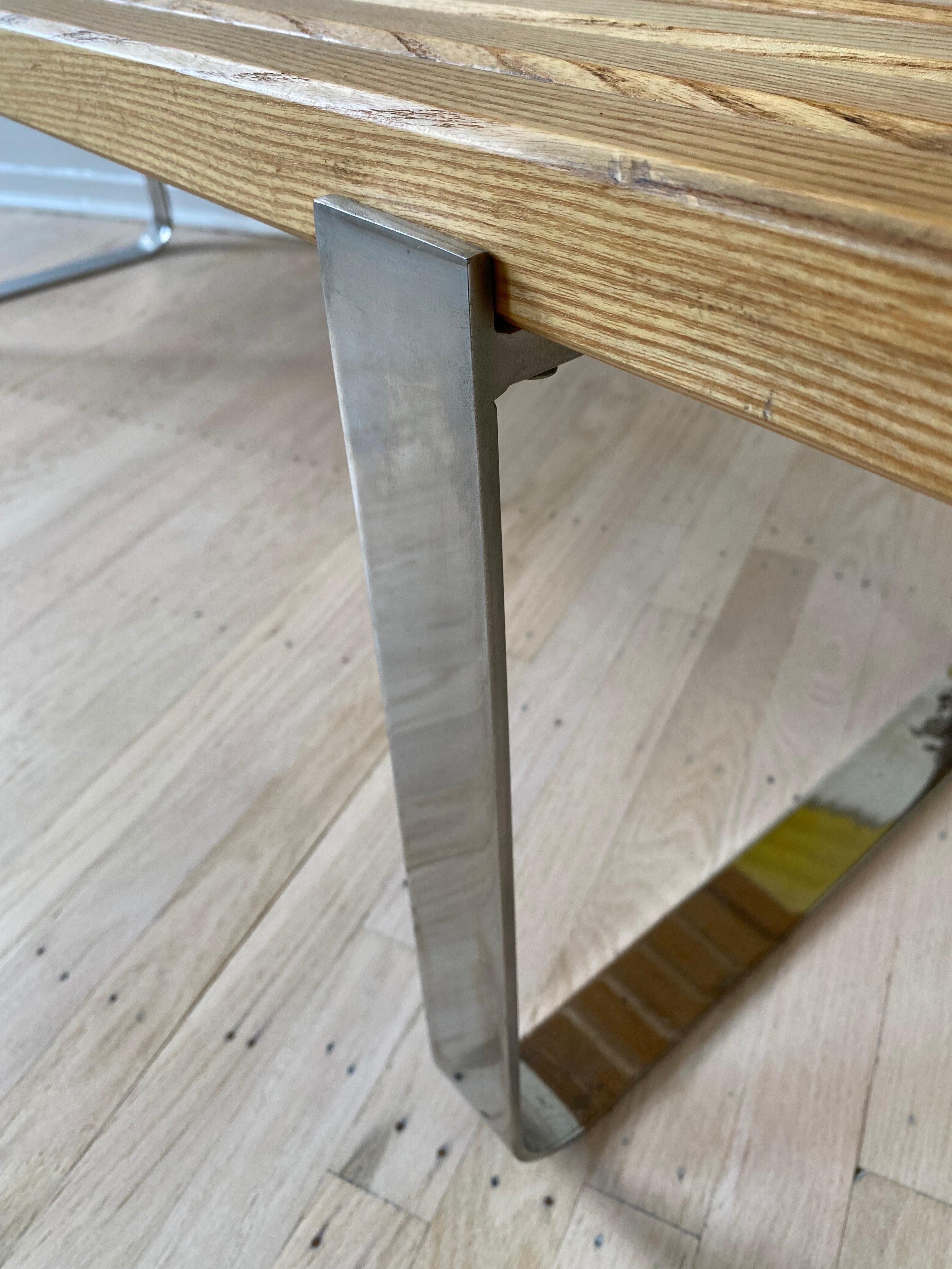 Oak and Chrome Bench In Good Condition In Philadelphia, PA