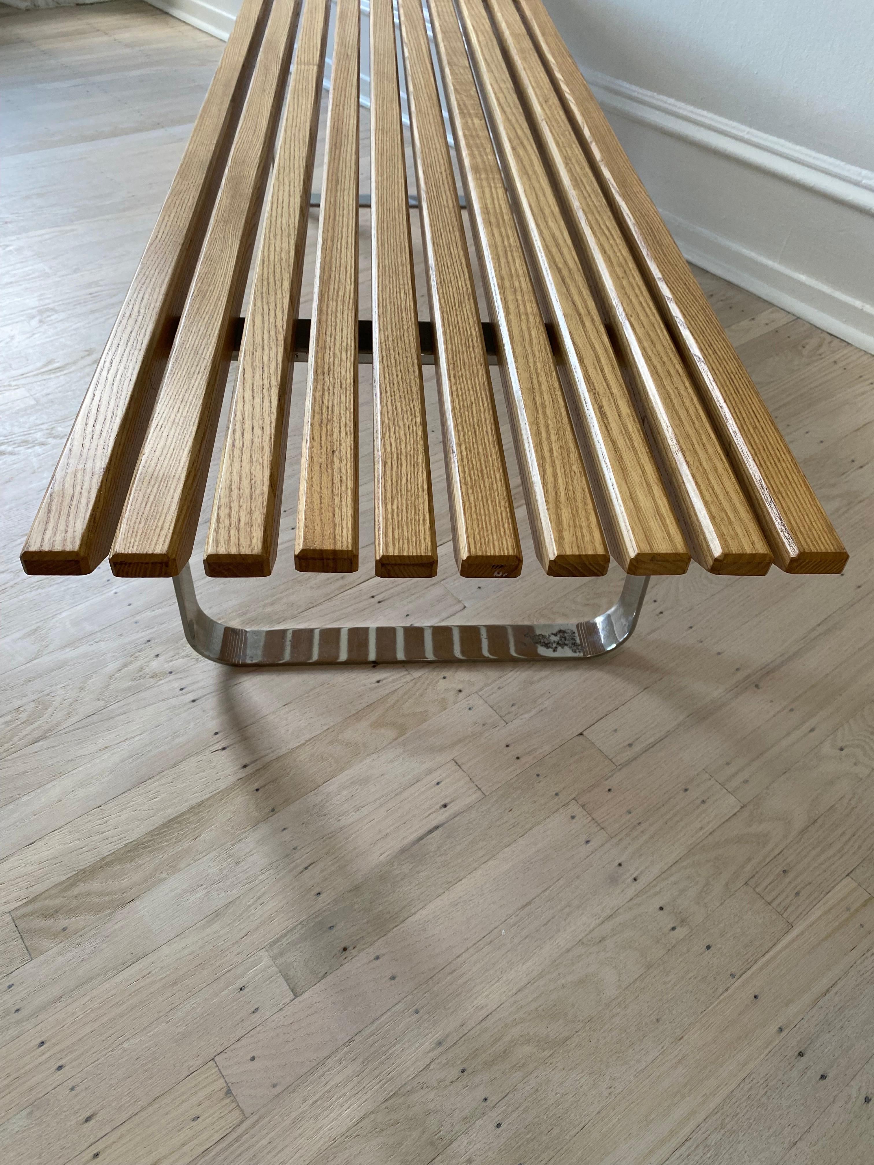 Late 20th Century Oak and Chrome Bench