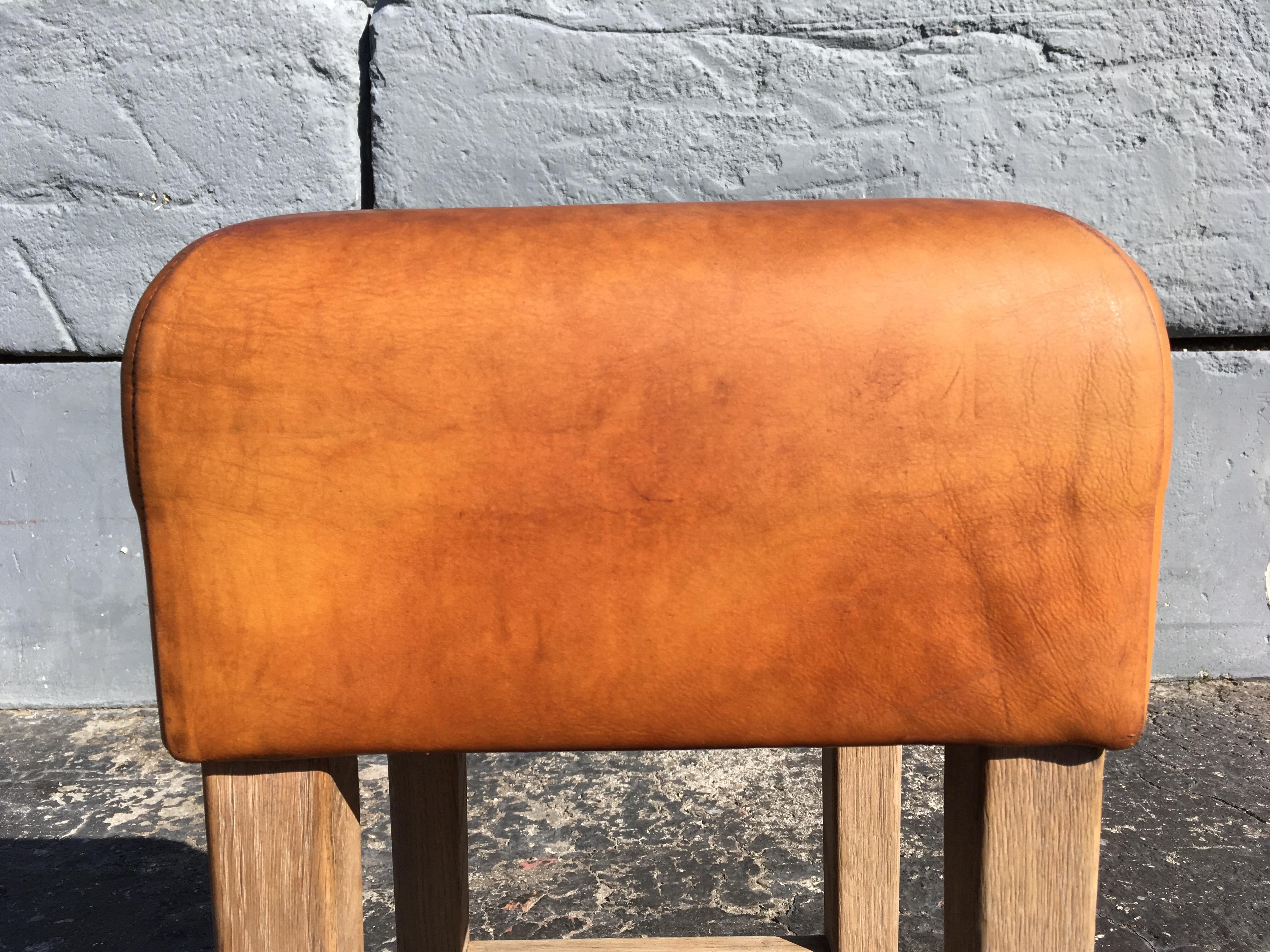 Oak and Cognac Leather Bar Stools in the Style of Jean-Michel Frank 1