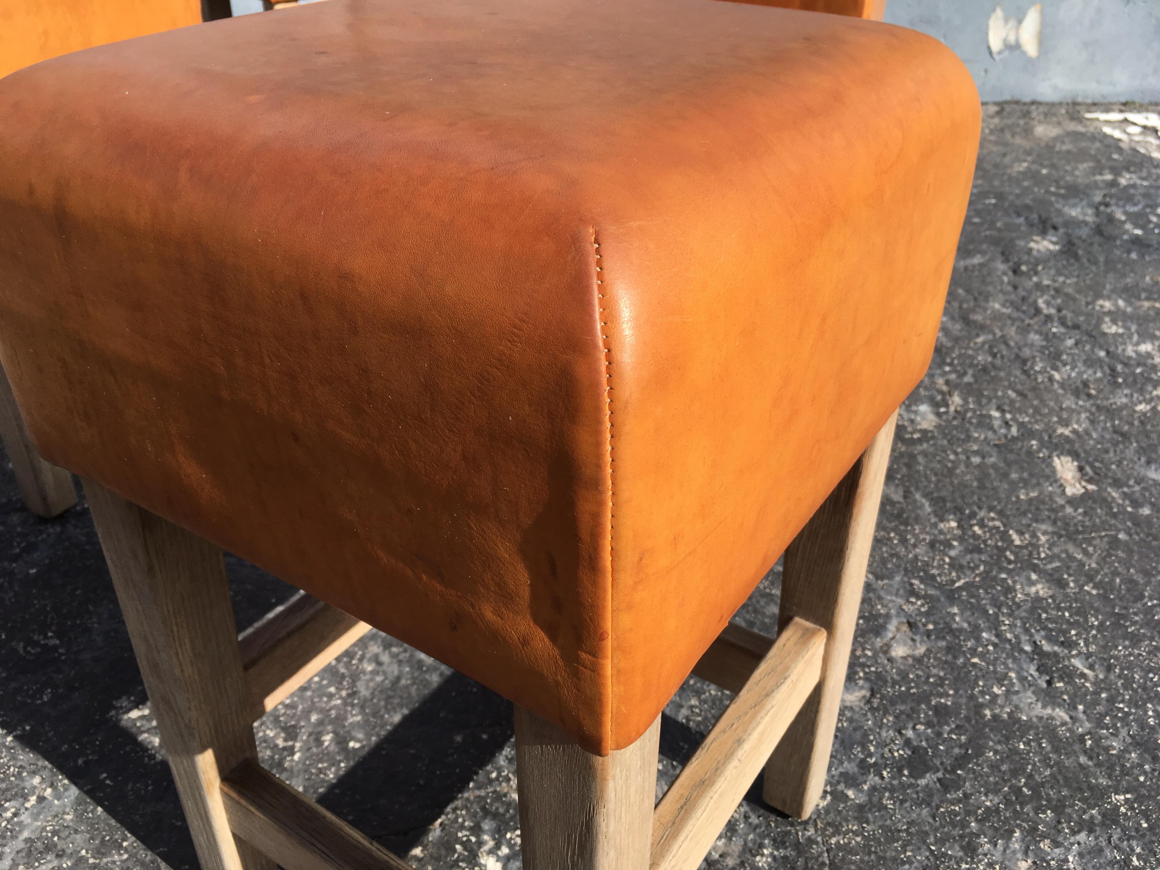 Italian Oak and Cognac Leather Stools or Chairs in the Style of Jean-Michel Frank