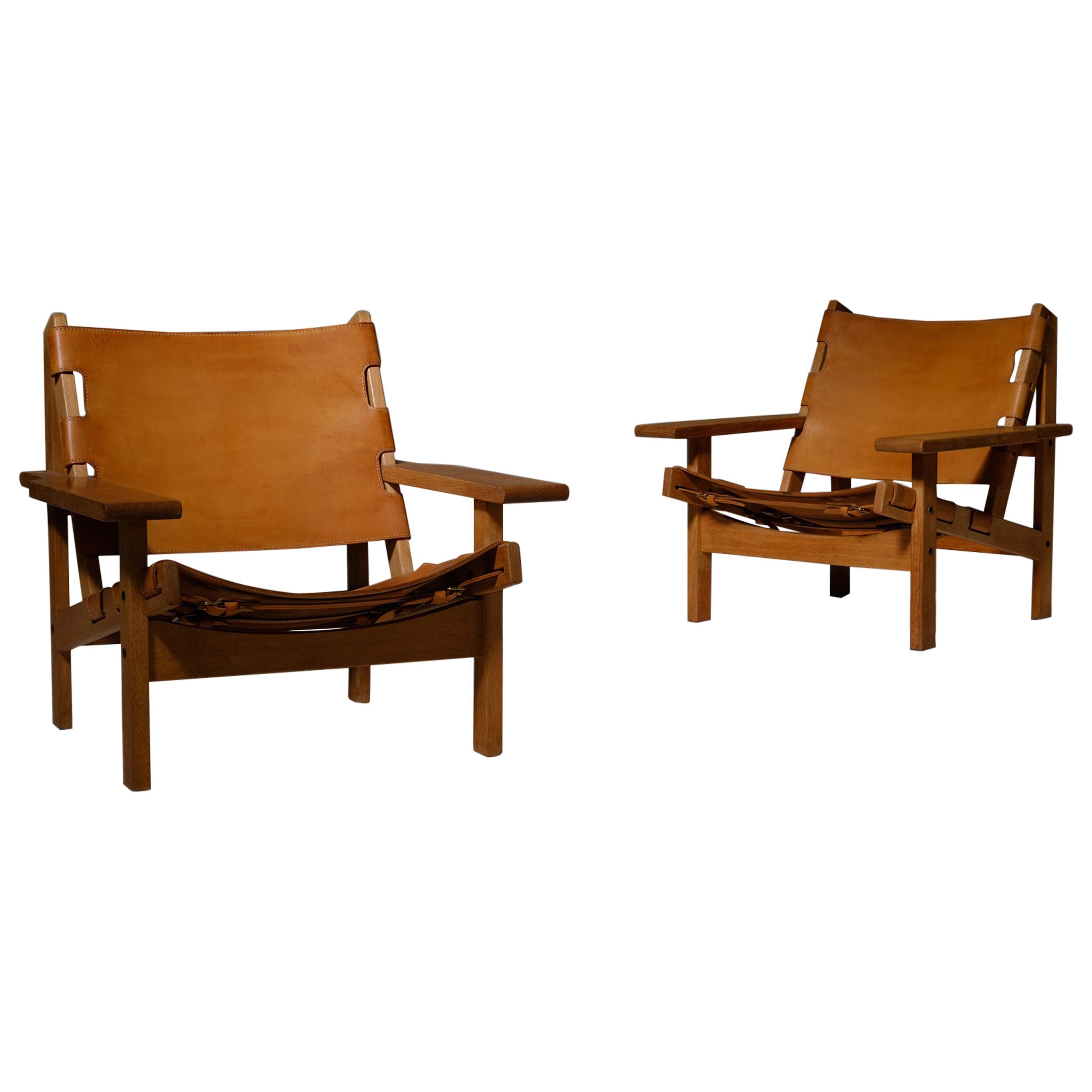 Oak and Cognac Saddle Leather ‘Hunting Chairs’ by Kurt Østervig for K.P