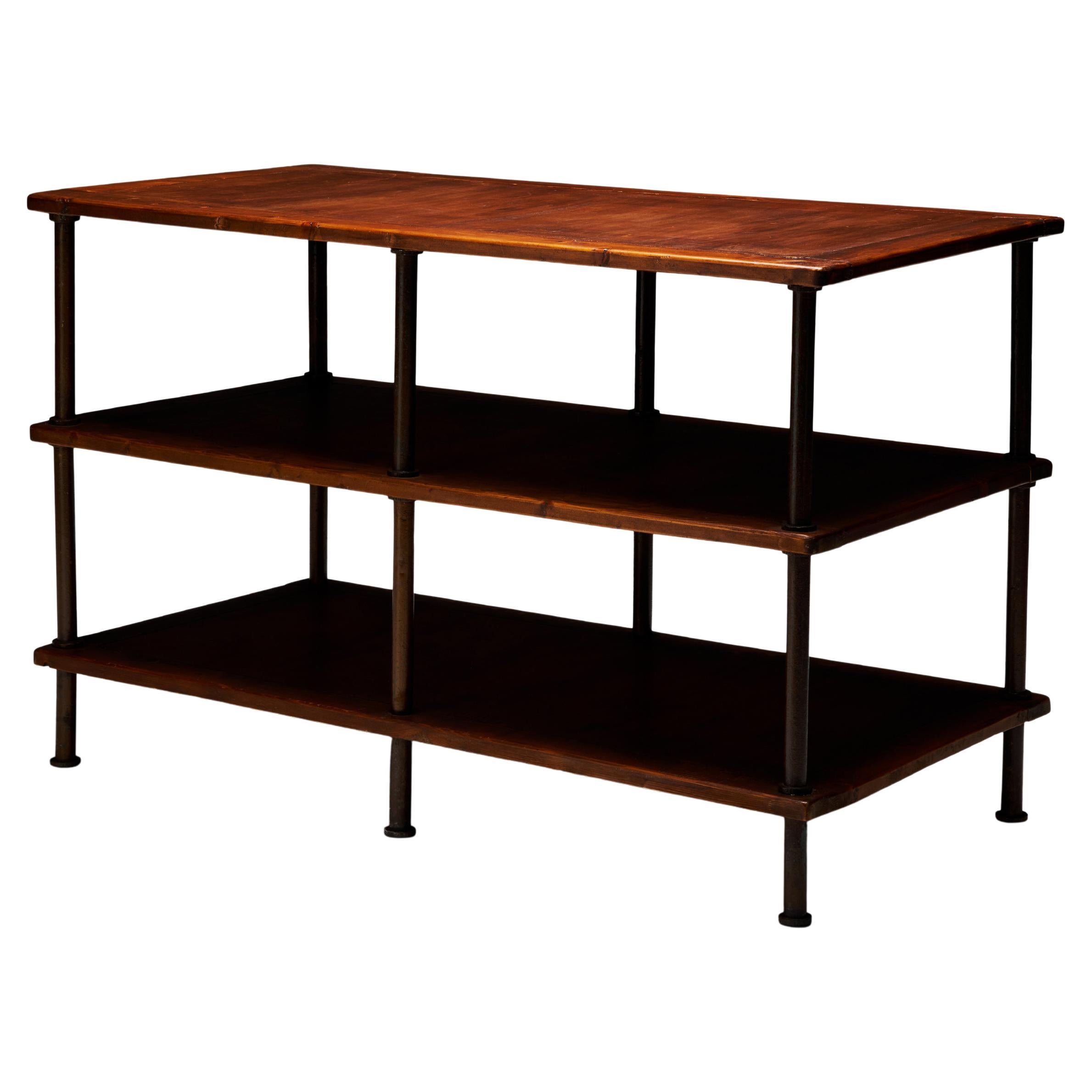 Oak and Copper Industrial Console, France, 20th C For Sale