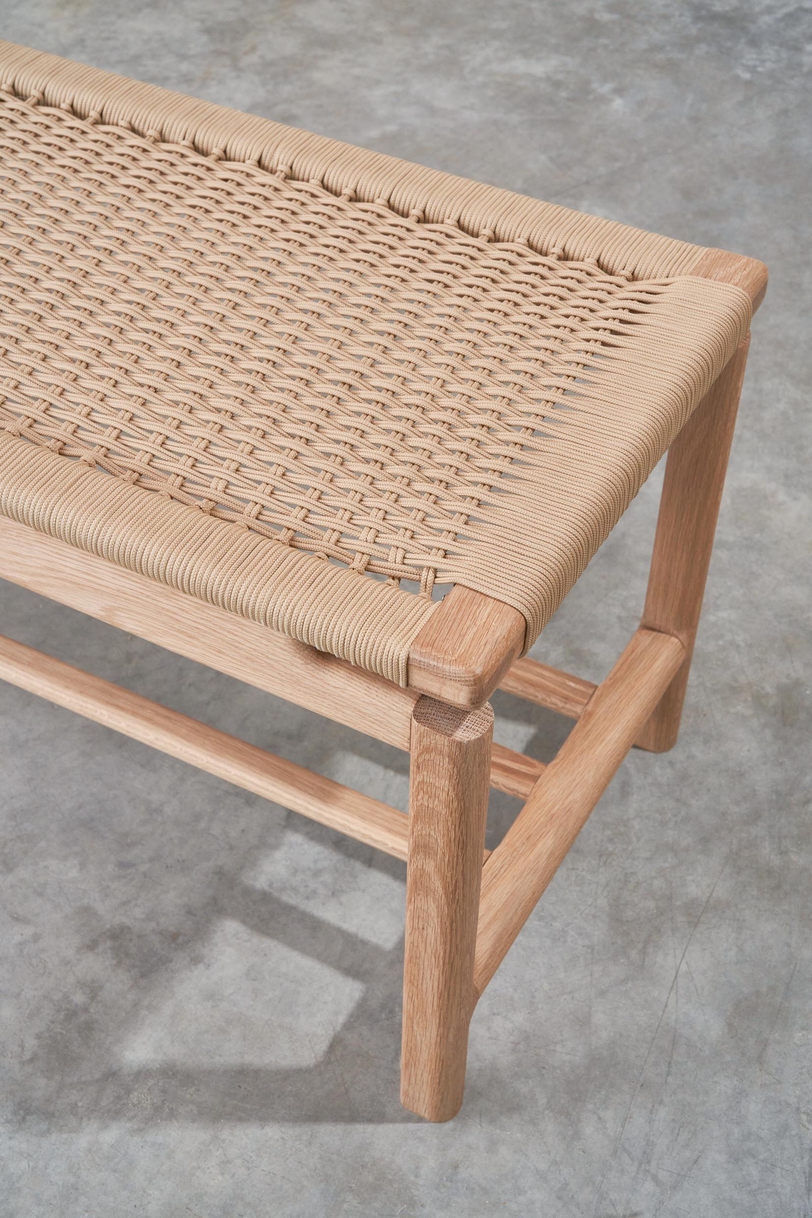 Contemporary Oak and Cord Woven Bench  For Sale