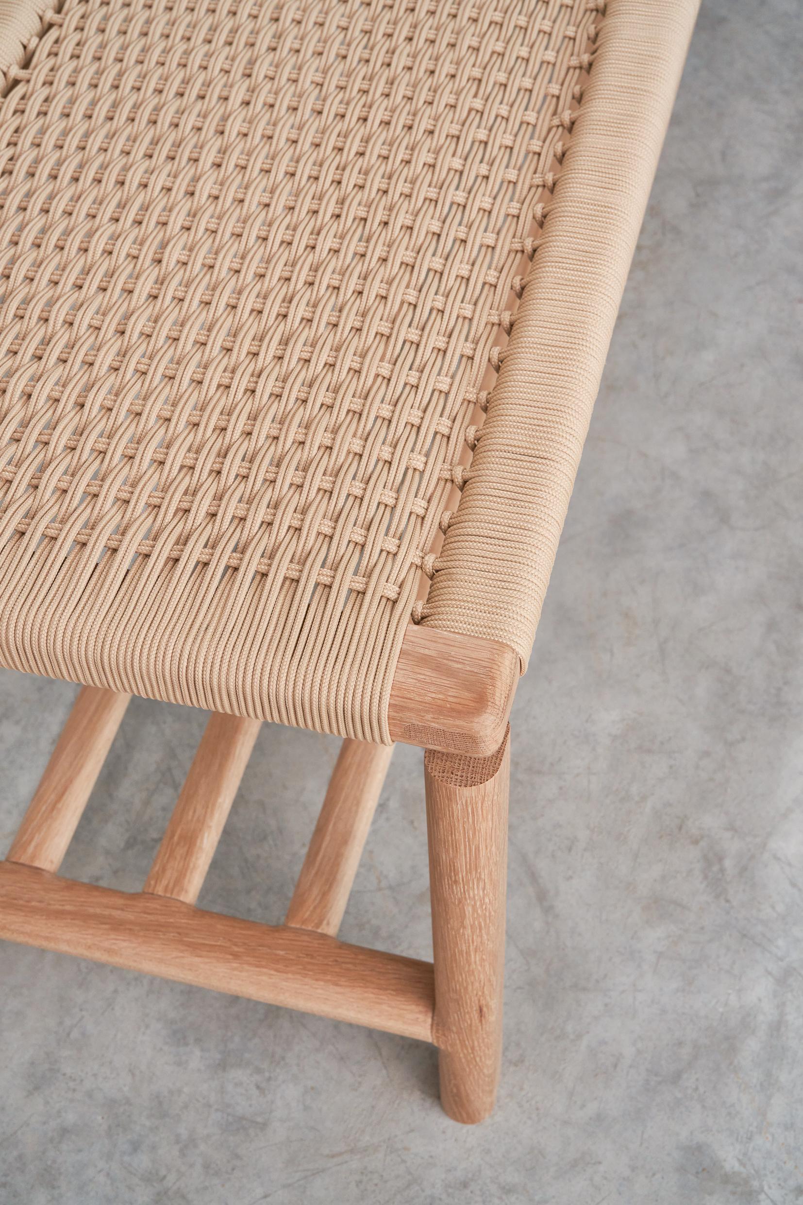 Oak and Cord Woven Bench  For Sale 1