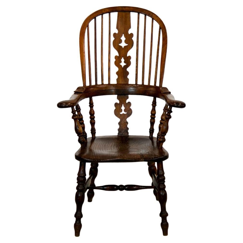 Oak and Elm Broad Arm Windsor Chair For Sale