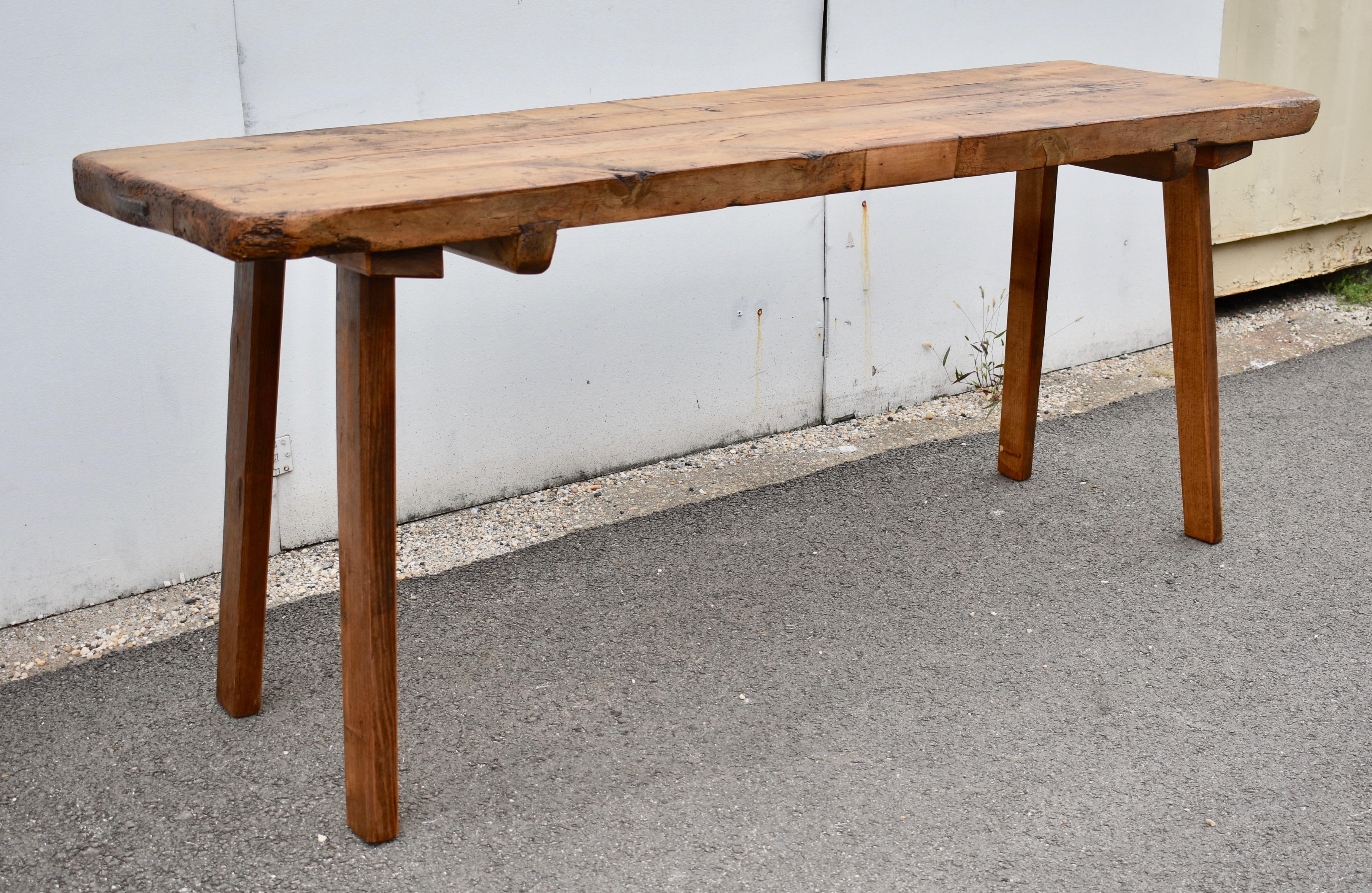 Country Oak and Elm Pig Bench Butcher's Block Table For Sale