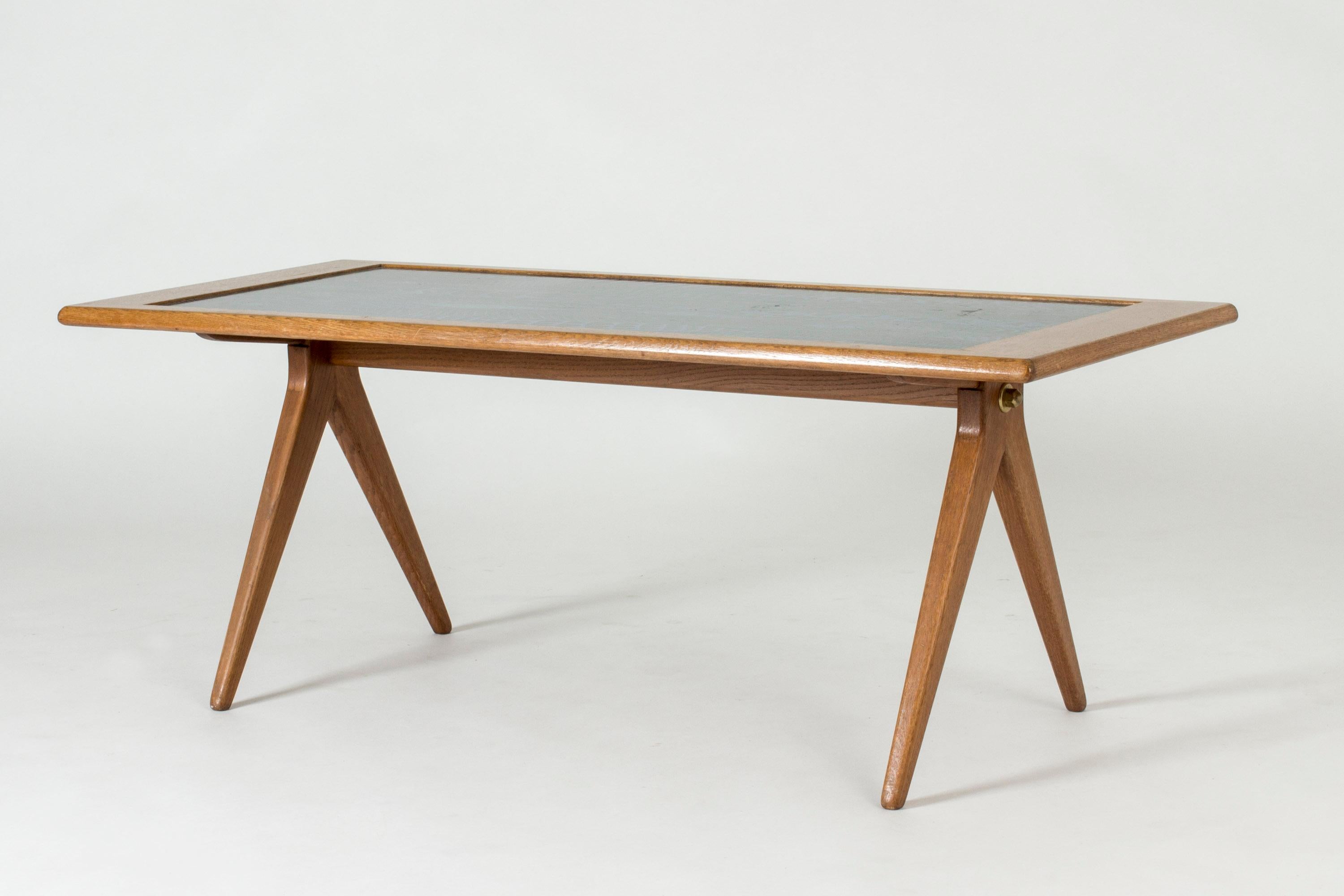 Swedish Oak and Enamel Coffee Table by Stig Lindberg