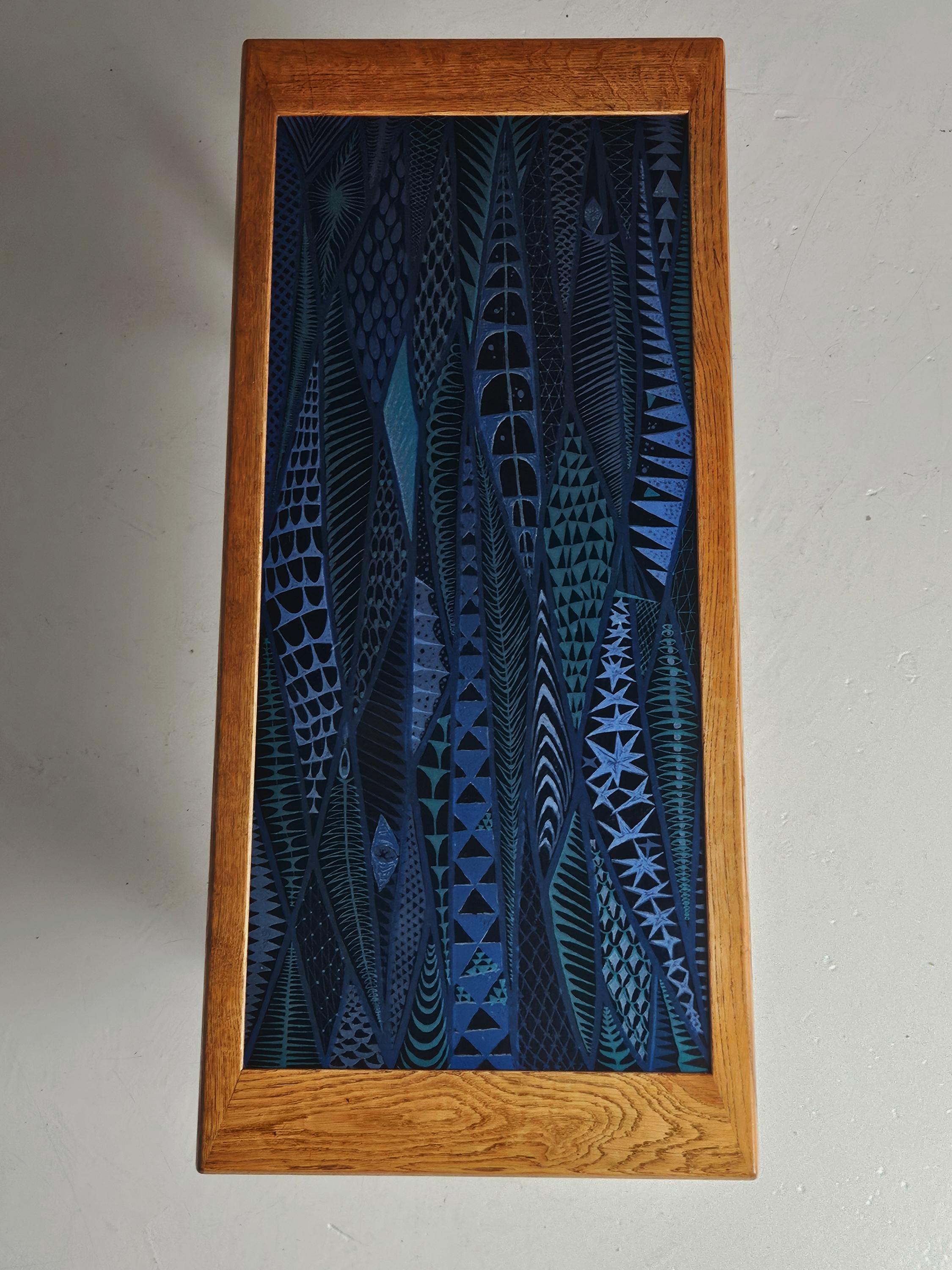 Mesa de roble y esmalte de Stig Lindberg para Nordiska Kompaniet, Suecia, años 50 siglo XX en venta