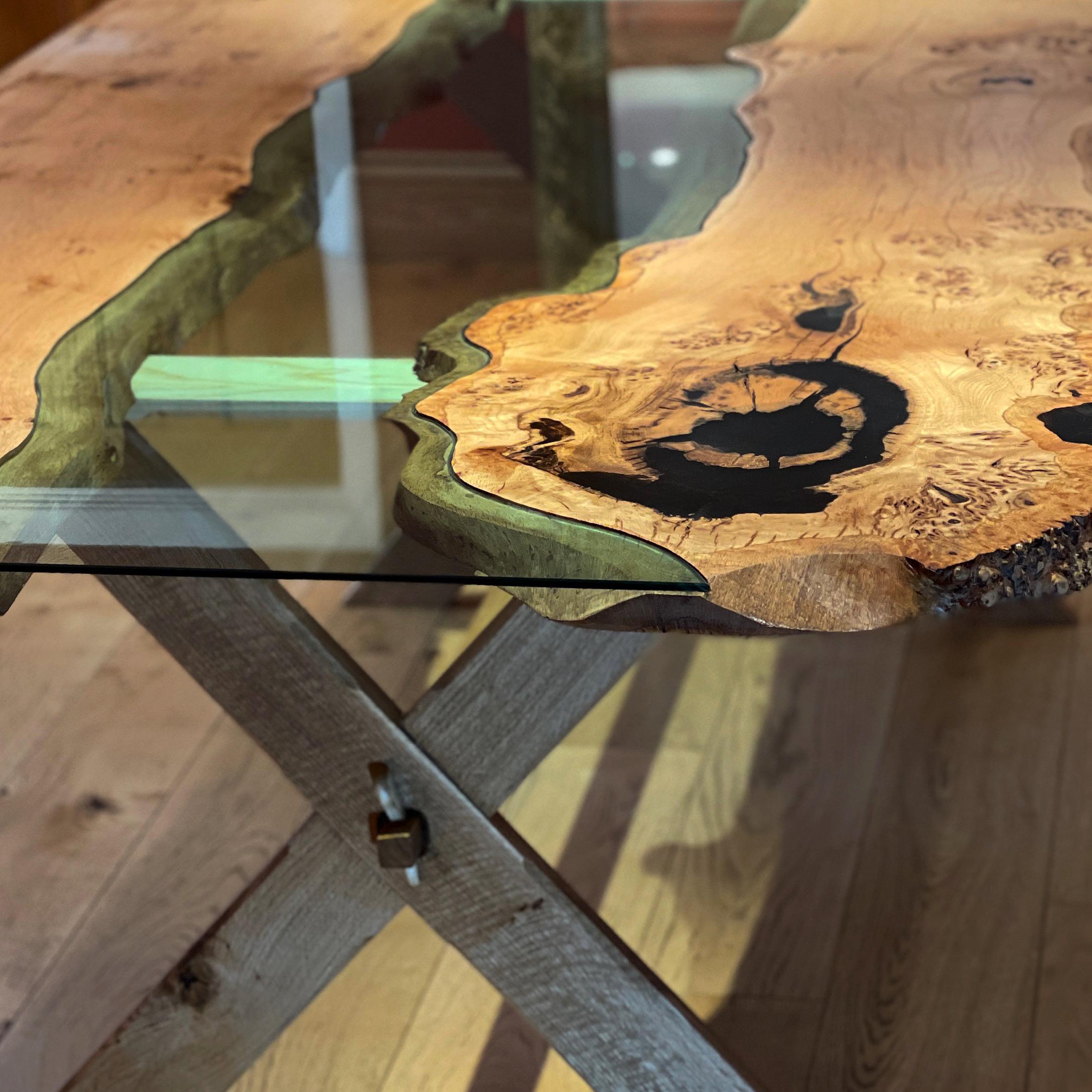 British Oak and glass dining table For Sale