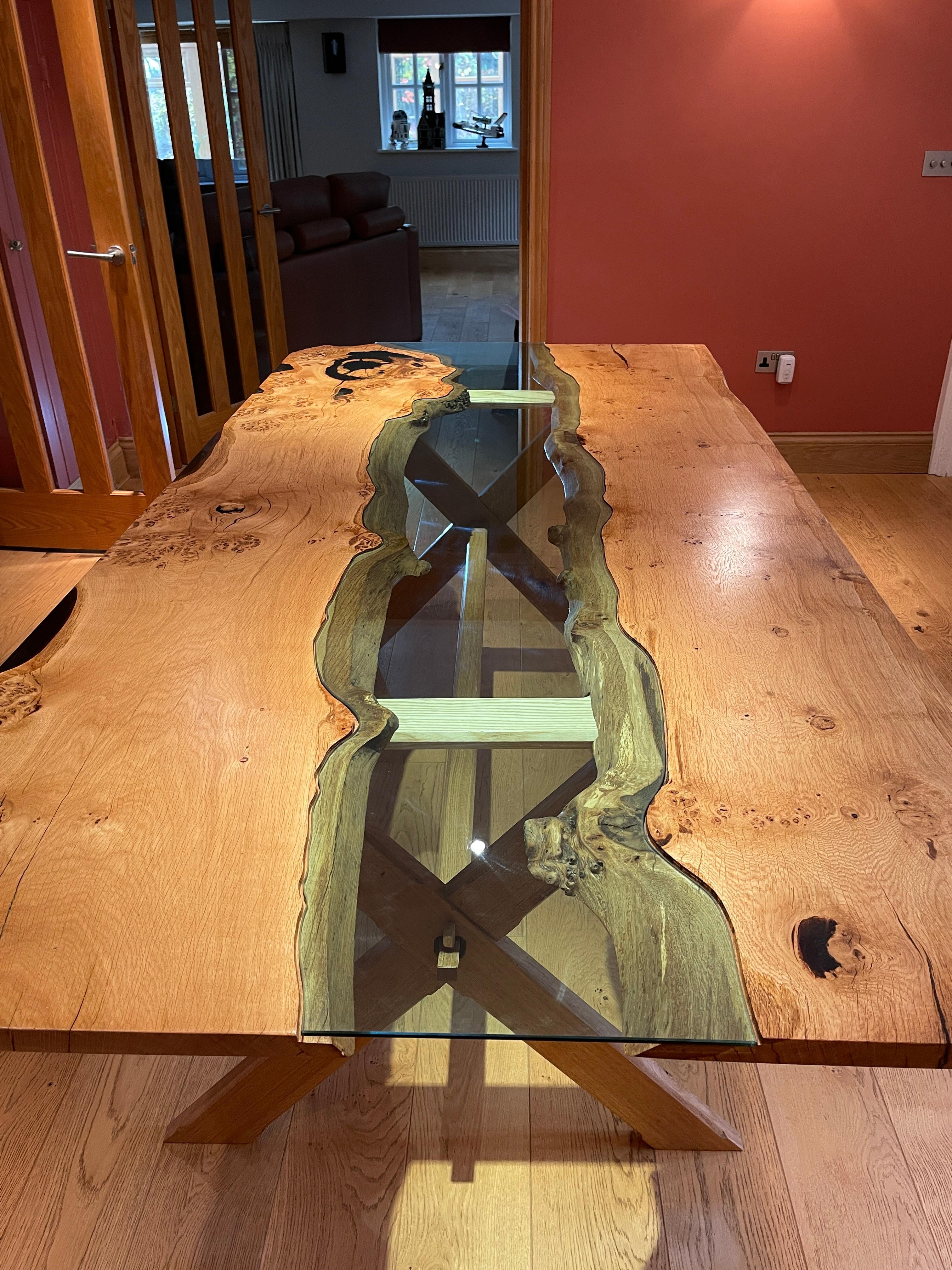 Joinery Oak and glass dining table For Sale
