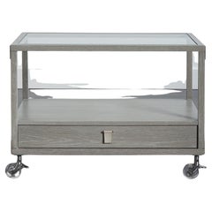 Oak and Glass Side Table on Lucite Wheels