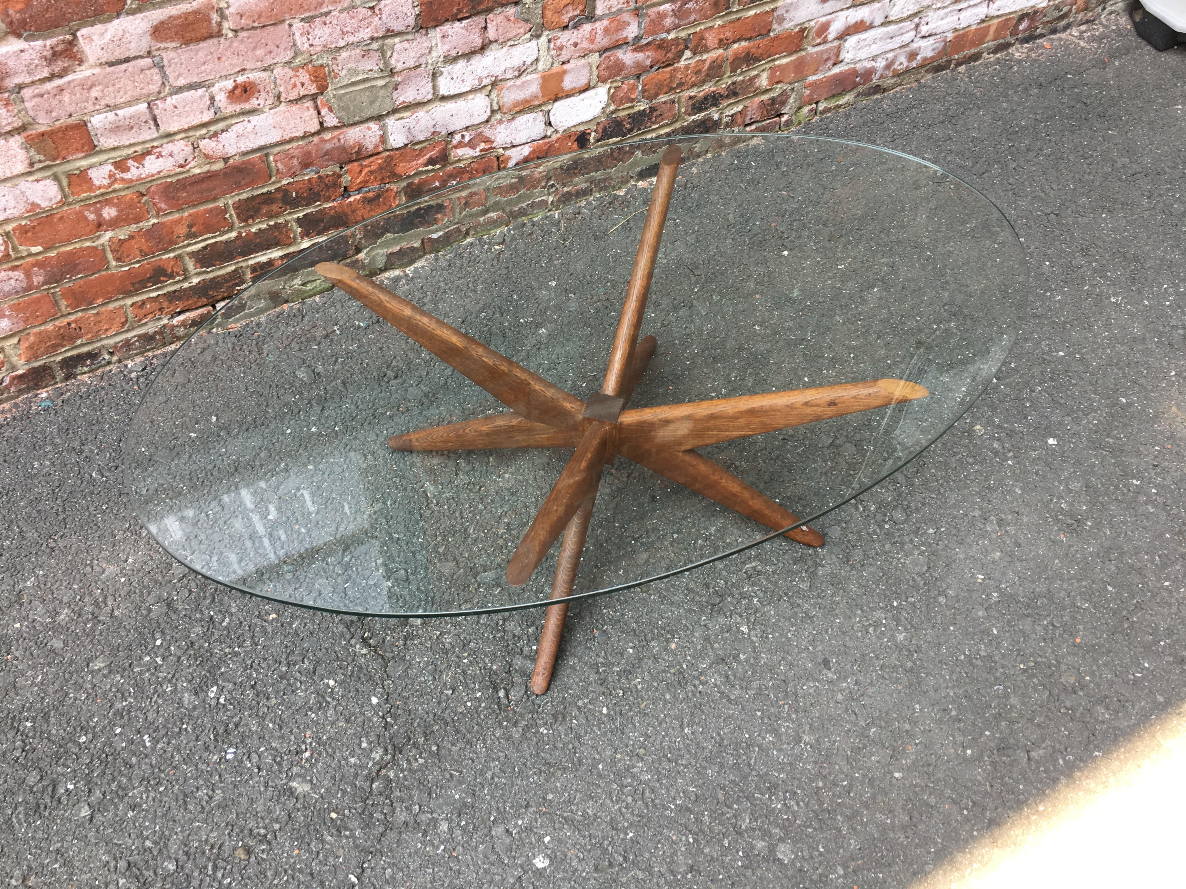 American Oak and Glass Starburst Coffee Table