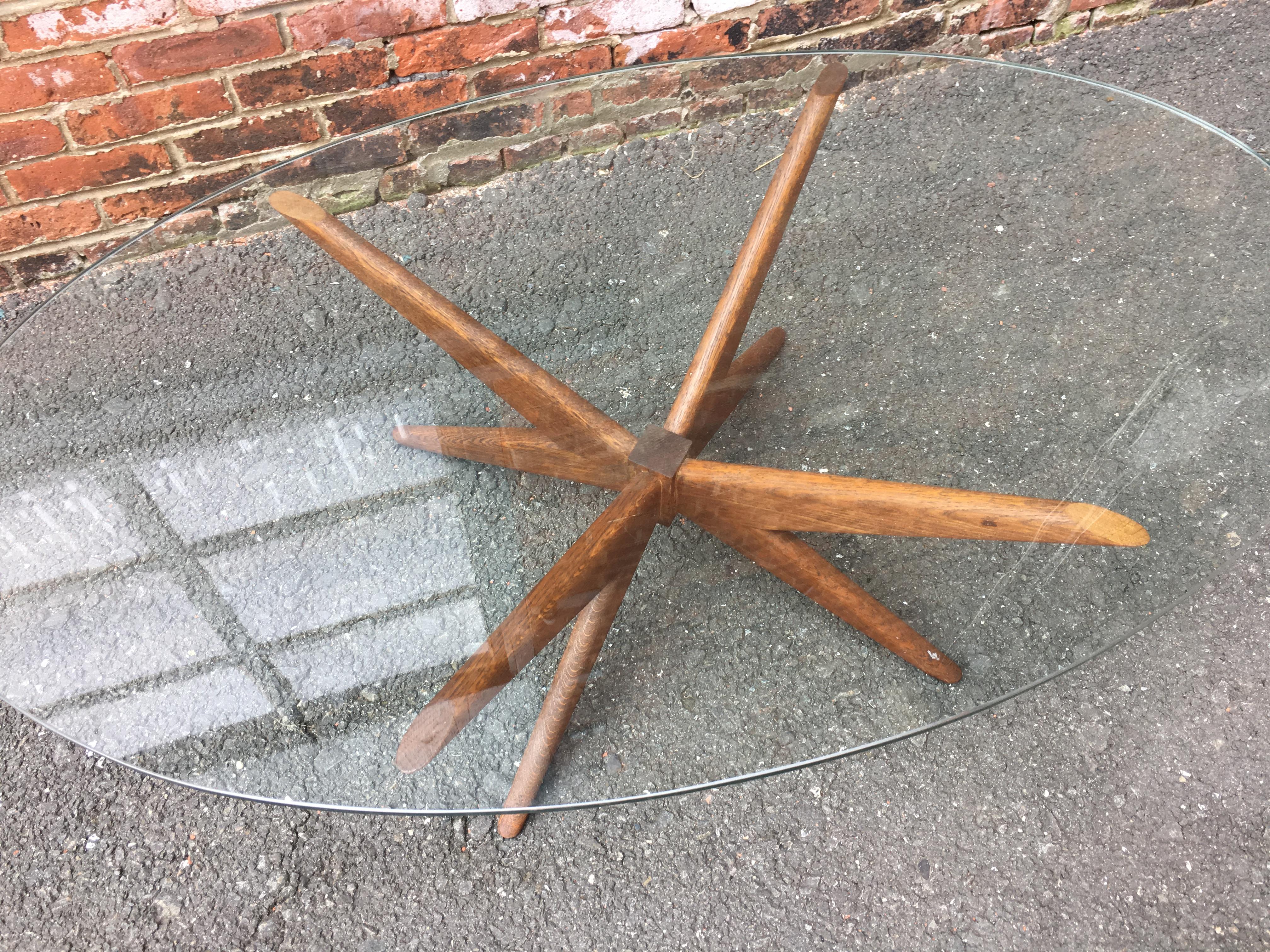 Mid-20th Century Oak and Glass Starburst Coffee Table