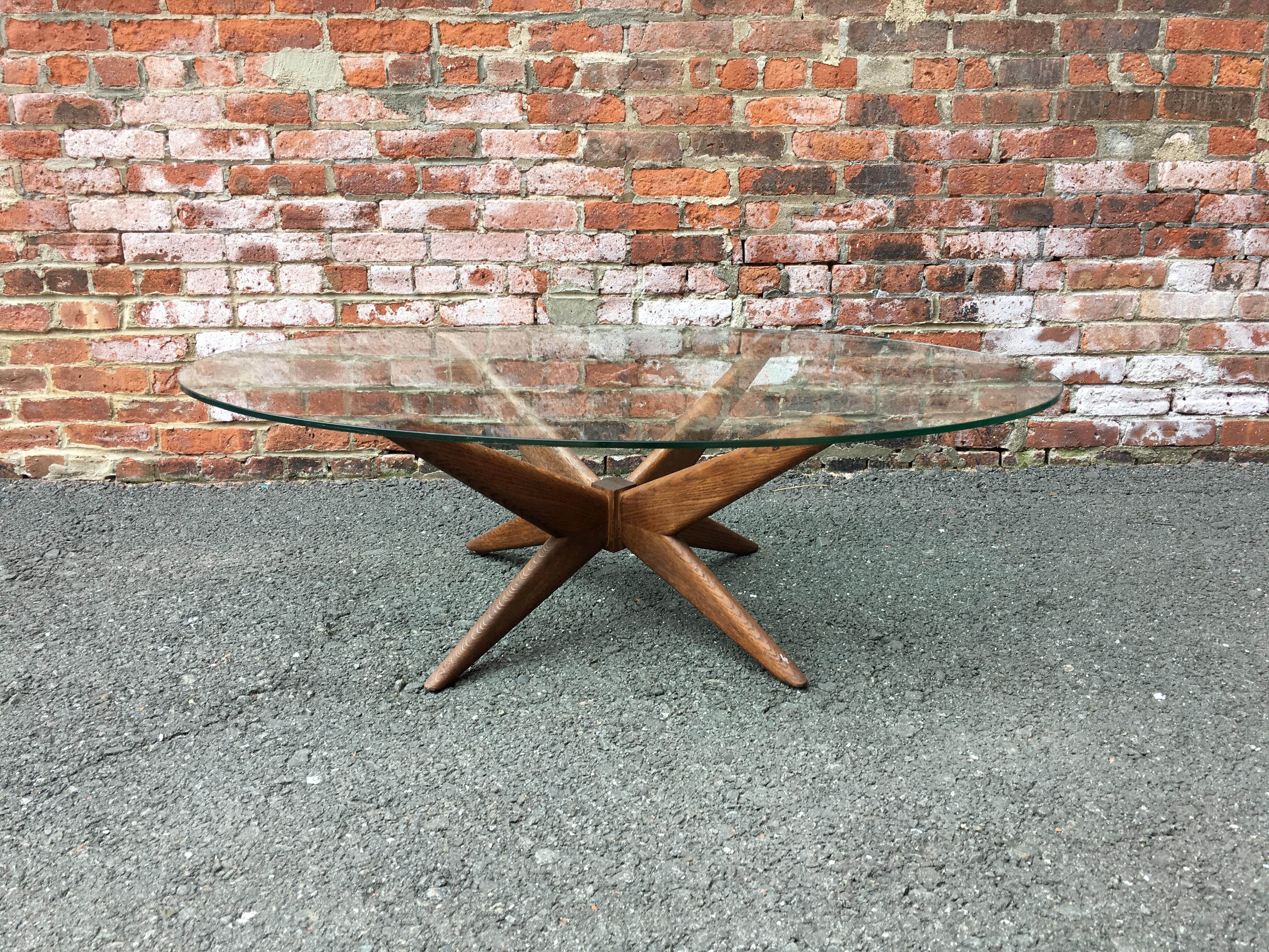Oak and Glass Starburst Coffee Table 1