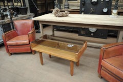 Oak and Glass Top French Coffee Table, circa 1950