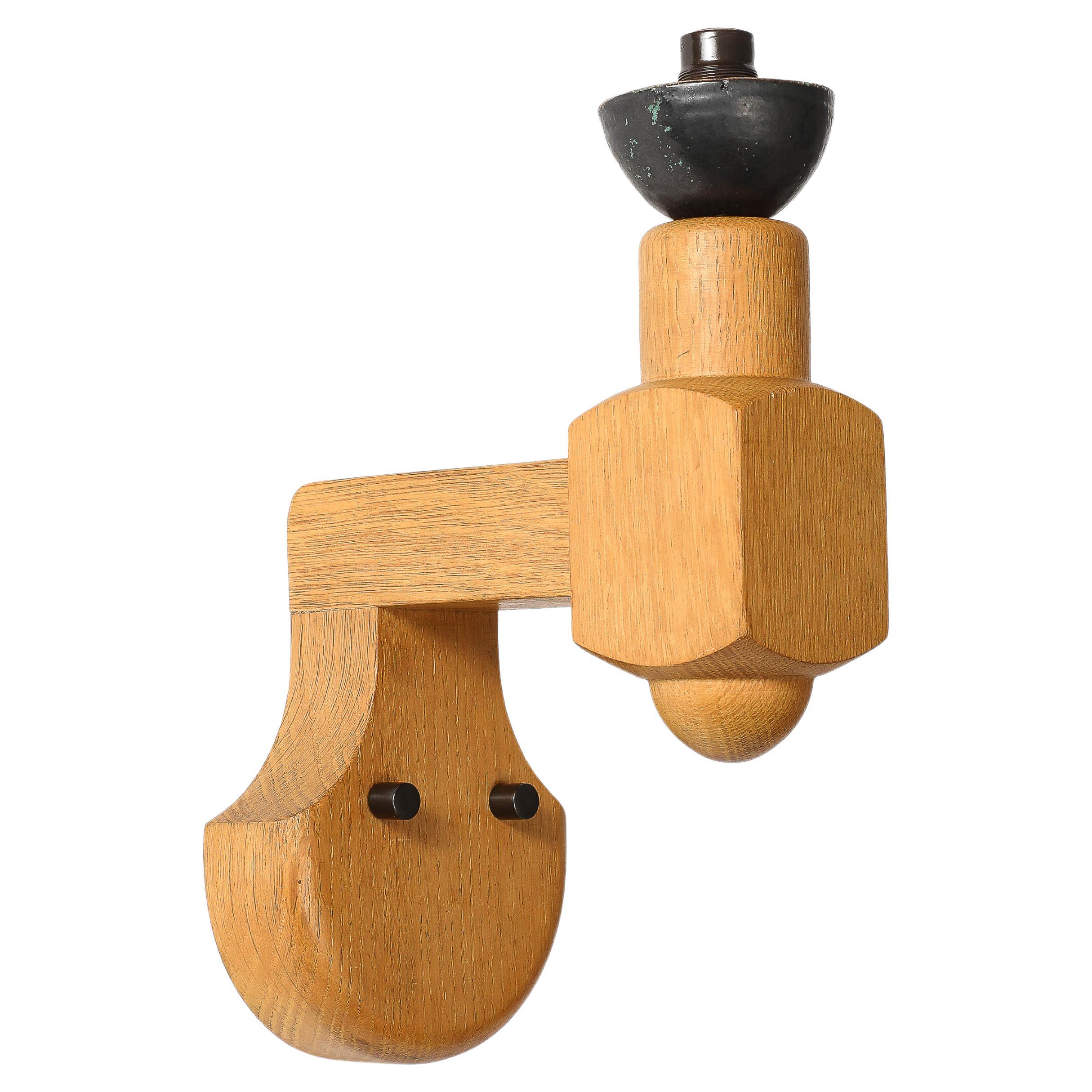 Oak and Glazed Ceramic Wall Sconces by Guillerme and Chambron, France, c. 1960