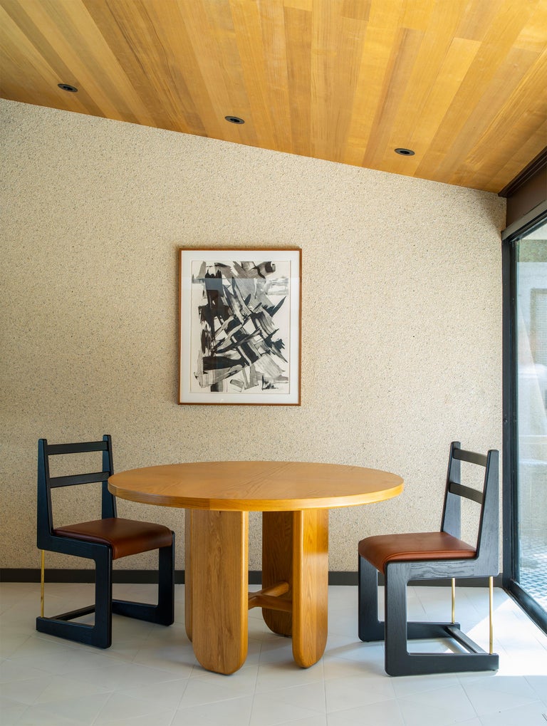 Oak and Grey Leather Cruz Dining Chair with Arms by LawsonFenning For