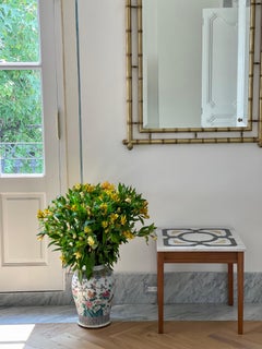 Oak and Handcarved Marble Side Table