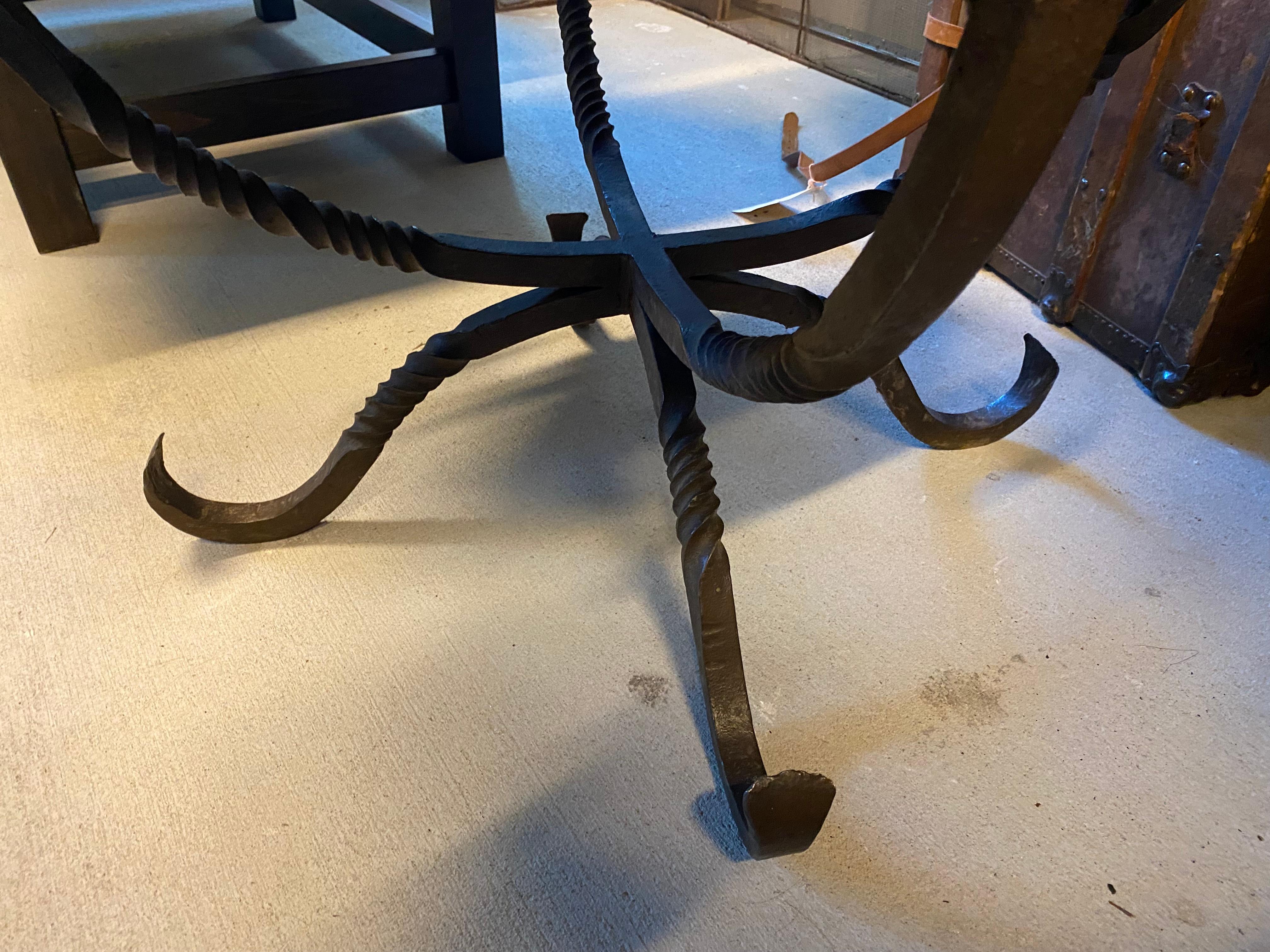 Mid-20th Century Oak and Iron Round Cocktail or Side Table, France, 1940's For Sale