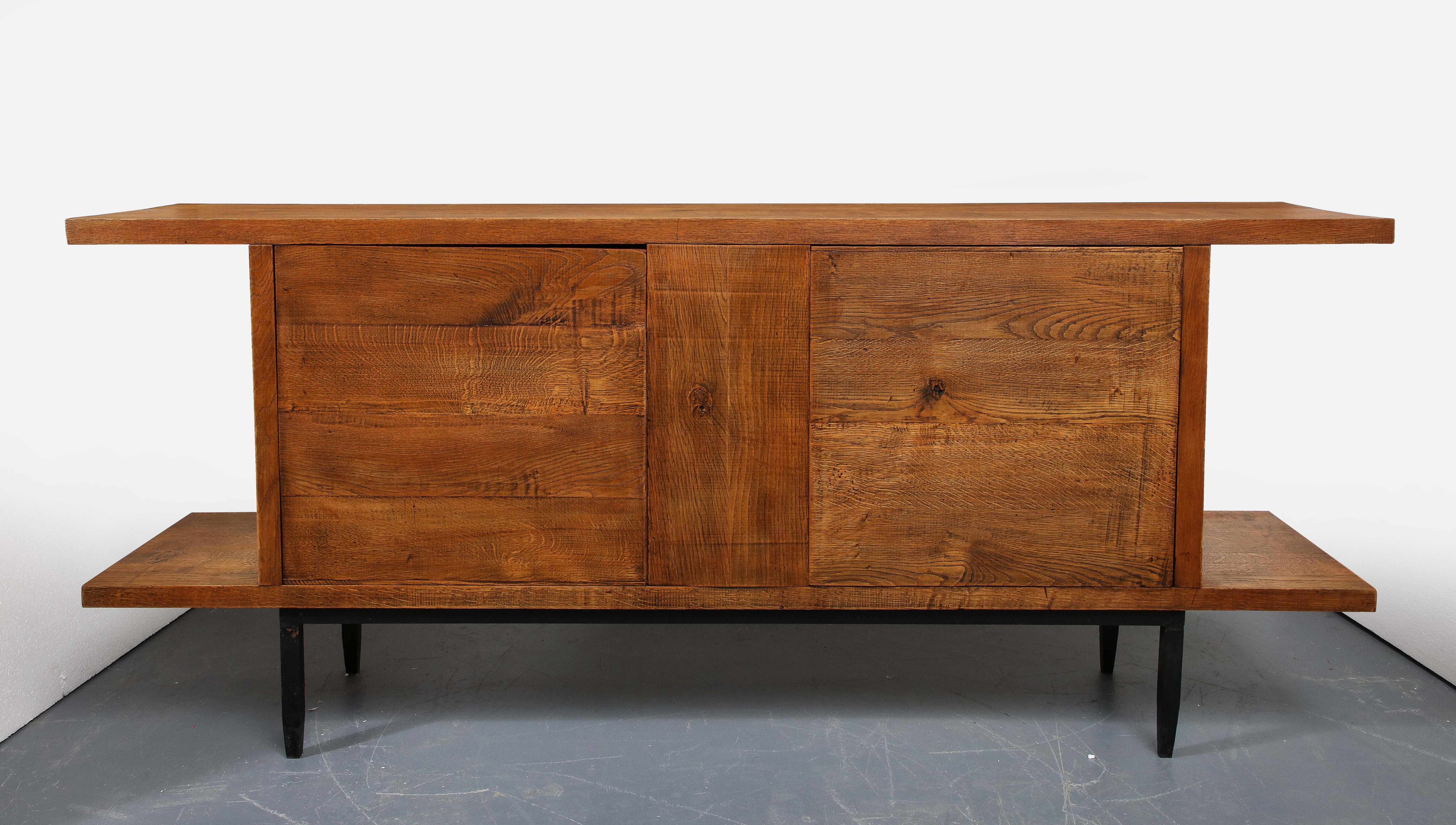 Oak and Iron Sideboard by the Artisans of Les Marolles, France, Mid-20th Century 7