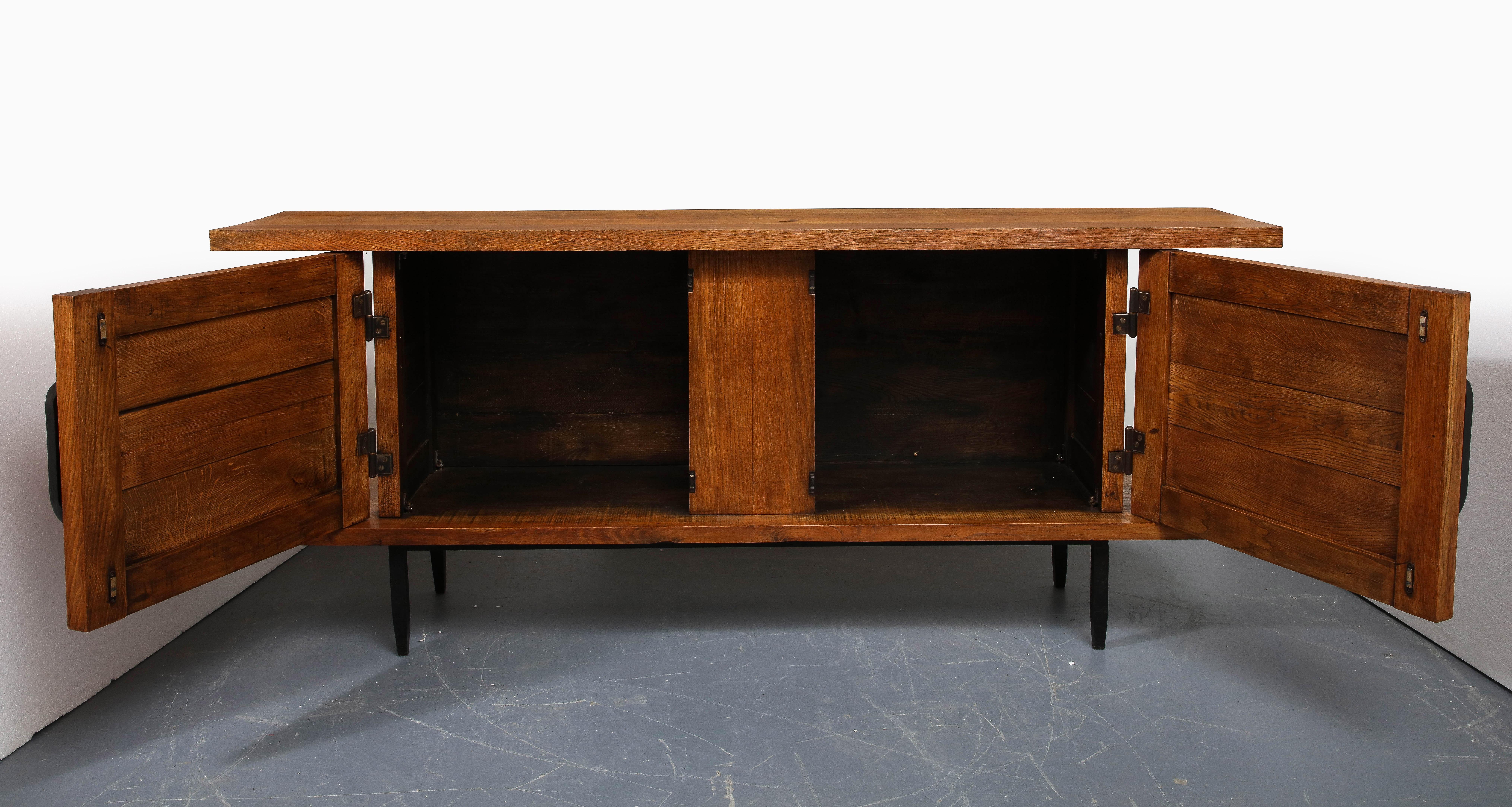 Mid-Century Modern Oak and Iron Sideboard by the Artisans of Les Marolles, France, Mid-20th Century