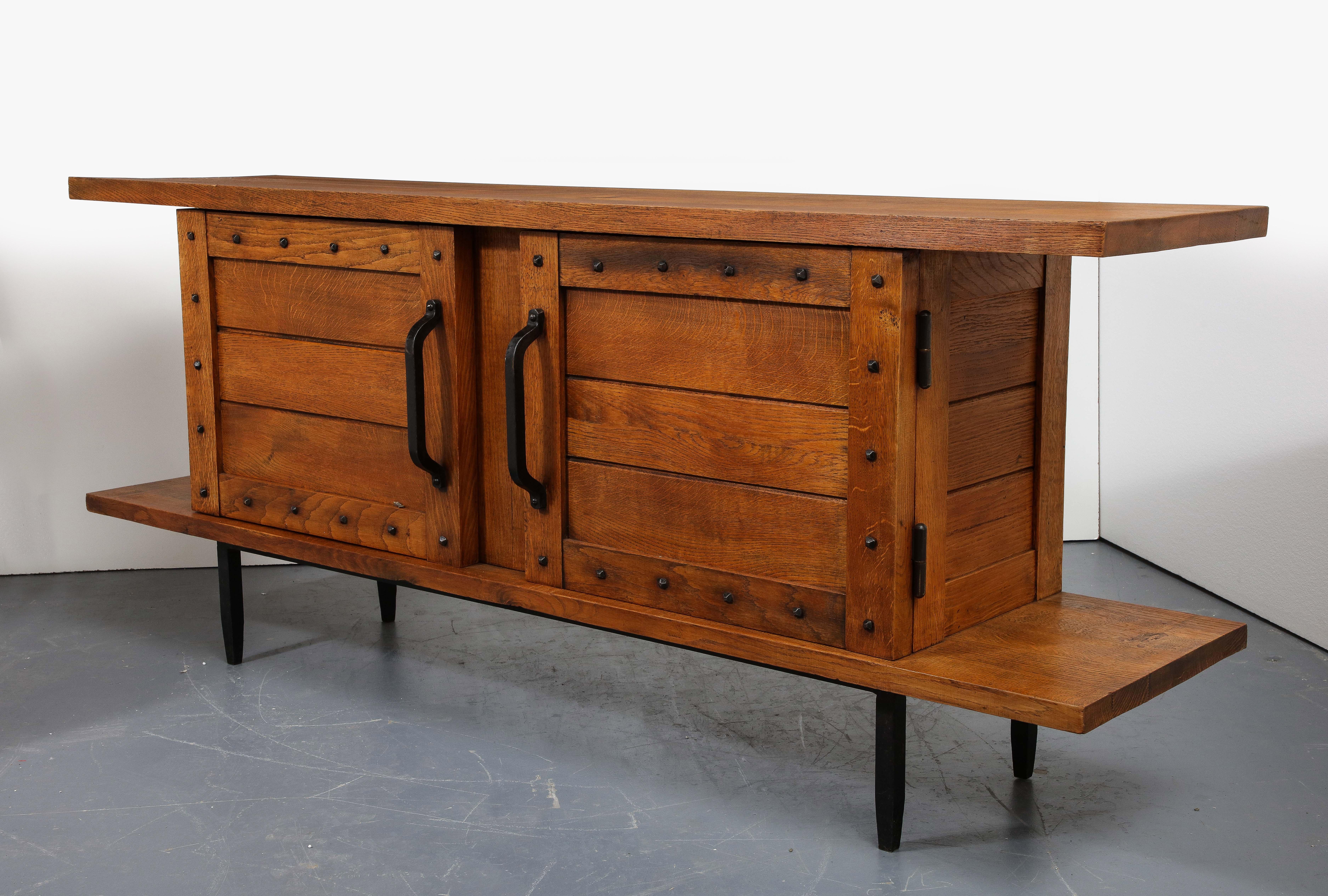 Oak and Iron Sideboard by the Artisans of Les Marolles, France, Mid-20th Century 2