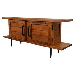 Oak and Iron Sideboard by the Artisans of Les Marolles, France, Mid-20th Century