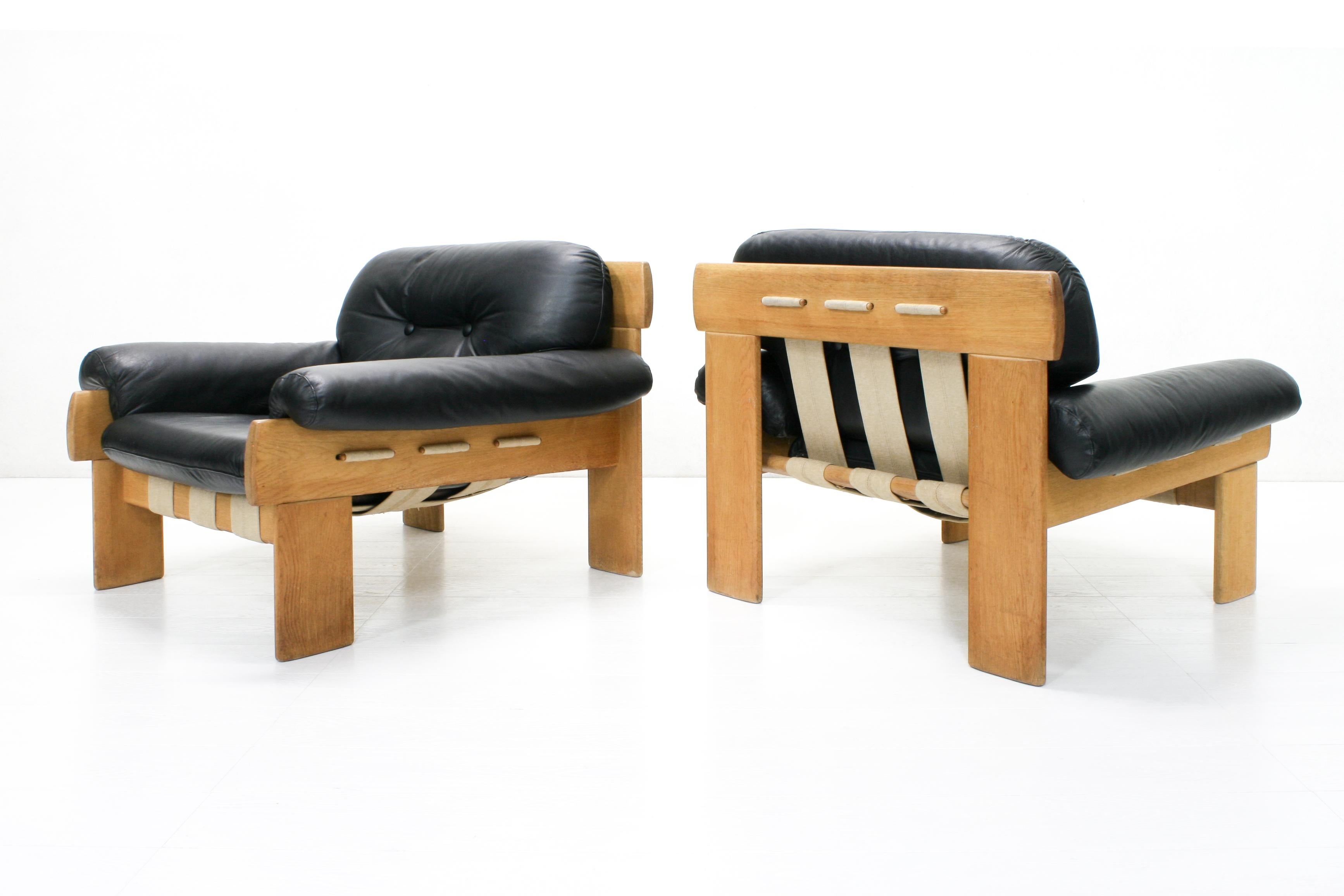 Afrika-Sessel und Sofa aus Eiche und Leder von Esko Pajamies für Asko Oy, 1970er Jahre im Angebot 5