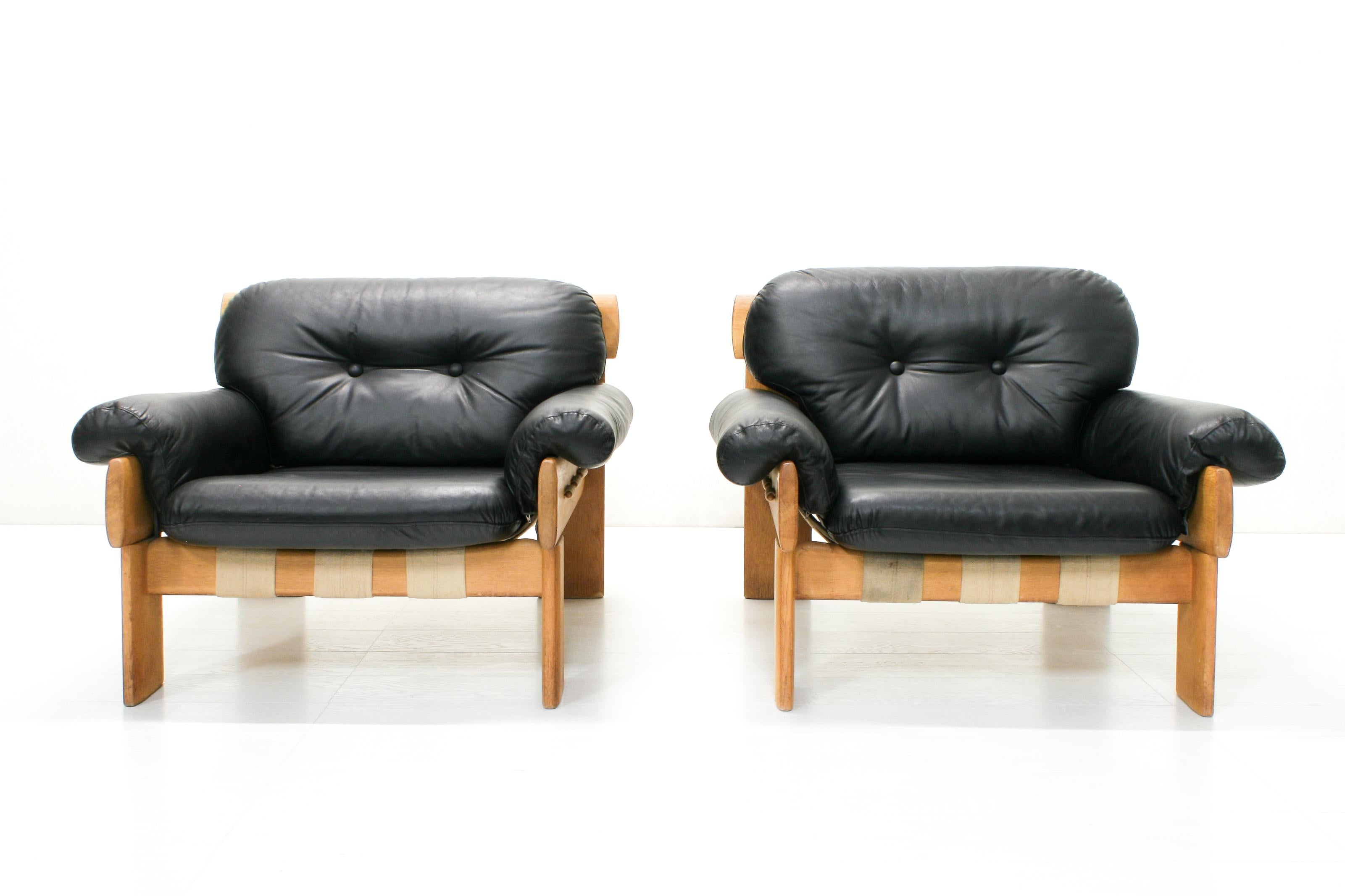 Afrika-Sessel und Sofa aus Eiche und Leder von Esko Pajamies für Asko Oy, 1970er Jahre im Angebot 6