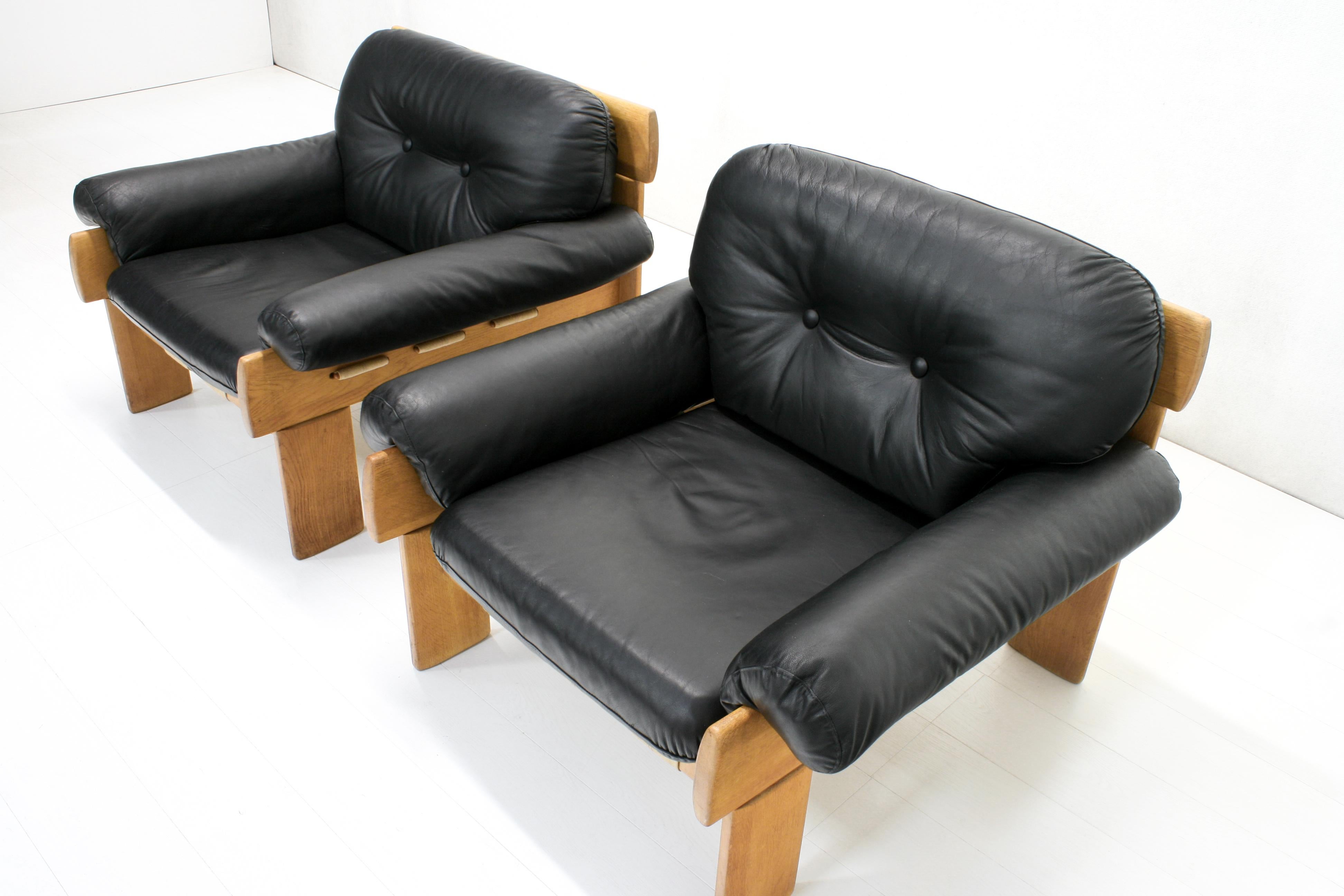 Oak and Leather Africa Armchairs and Sofa by Esko Pajamies for Asko Oy, 1970s For Sale 8