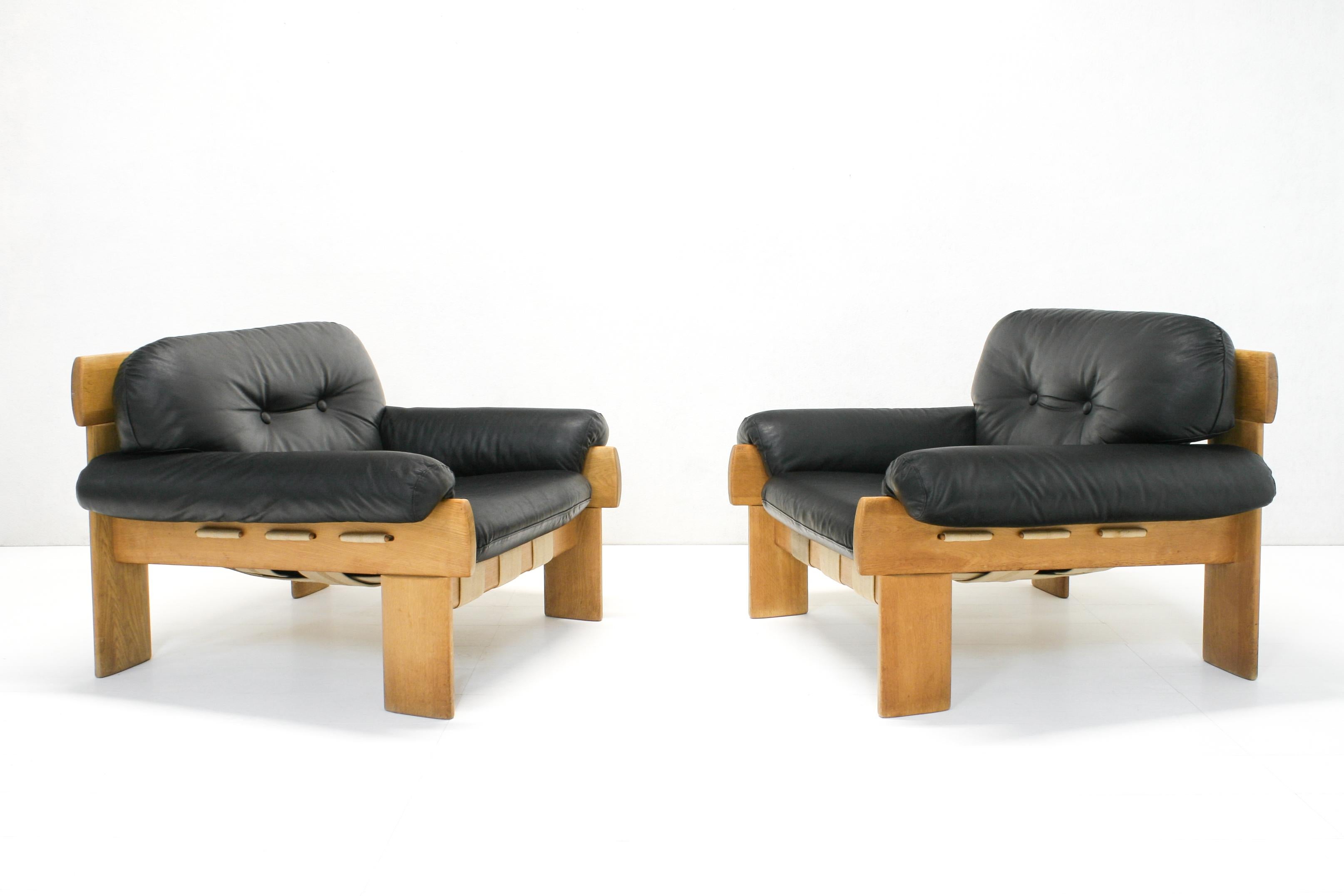 Oak and Leather Africa Armchairs and Sofa by Esko Pajamies for Asko Oy, 1970s For Sale 9