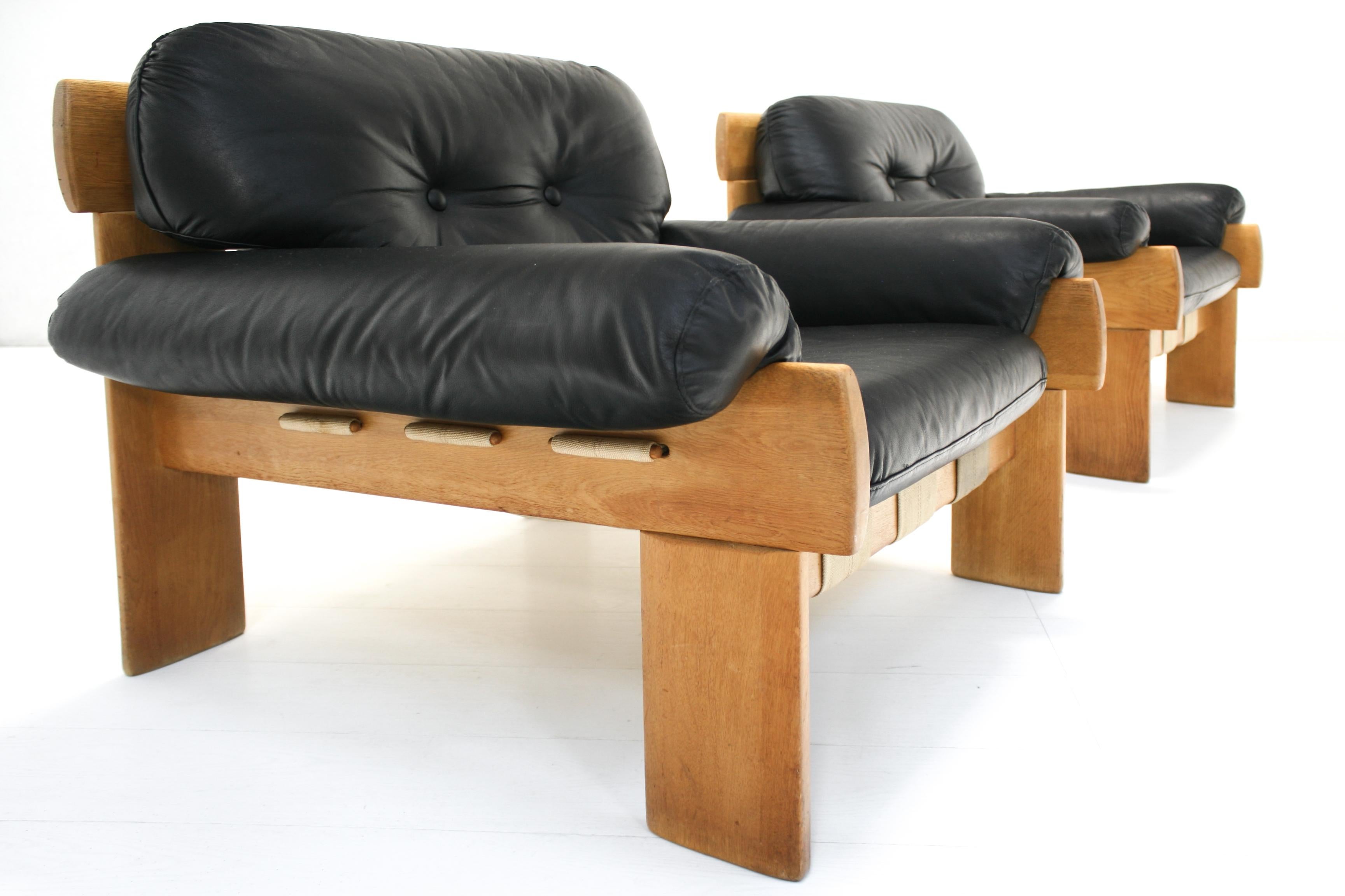Afrika-Sessel und Sofa aus Eiche und Leder von Esko Pajamies für Asko Oy, 1970er Jahre im Angebot 10