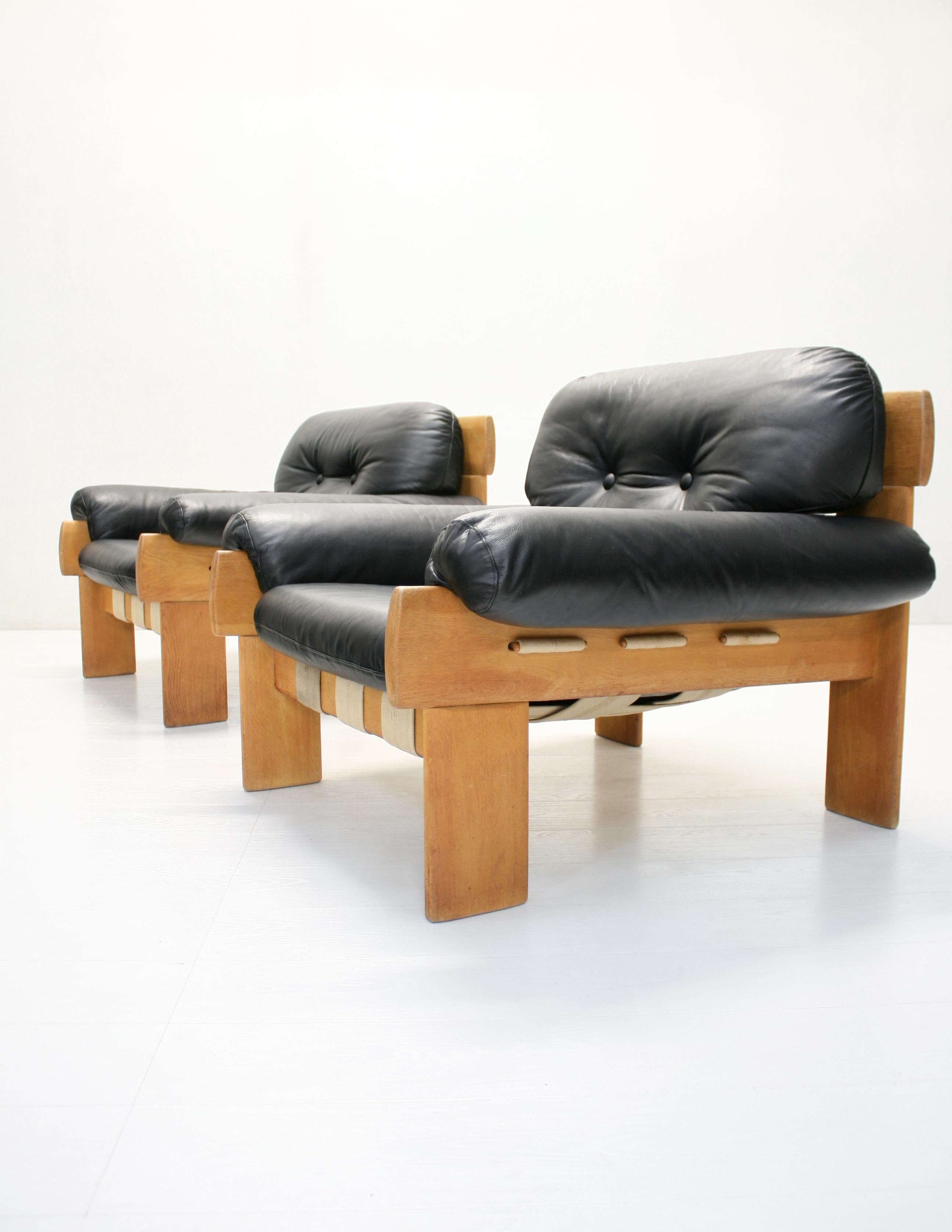 Afrika-Sessel und Sofa aus Eiche und Leder von Esko Pajamies für Asko Oy, 1970er Jahre im Angebot 11