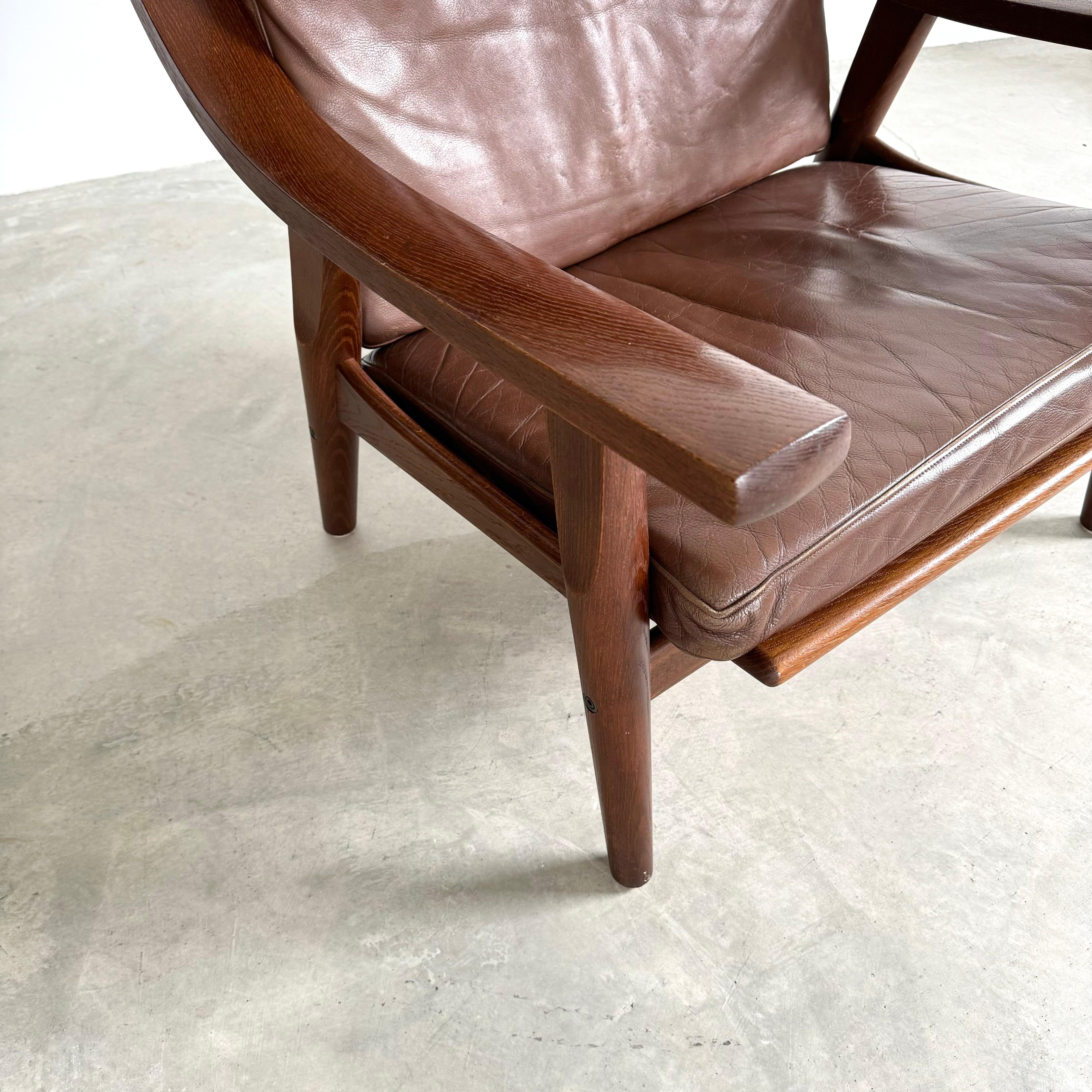 Oak and Leather Armchairs by Hans Wegner, Denmark 1960s 4
