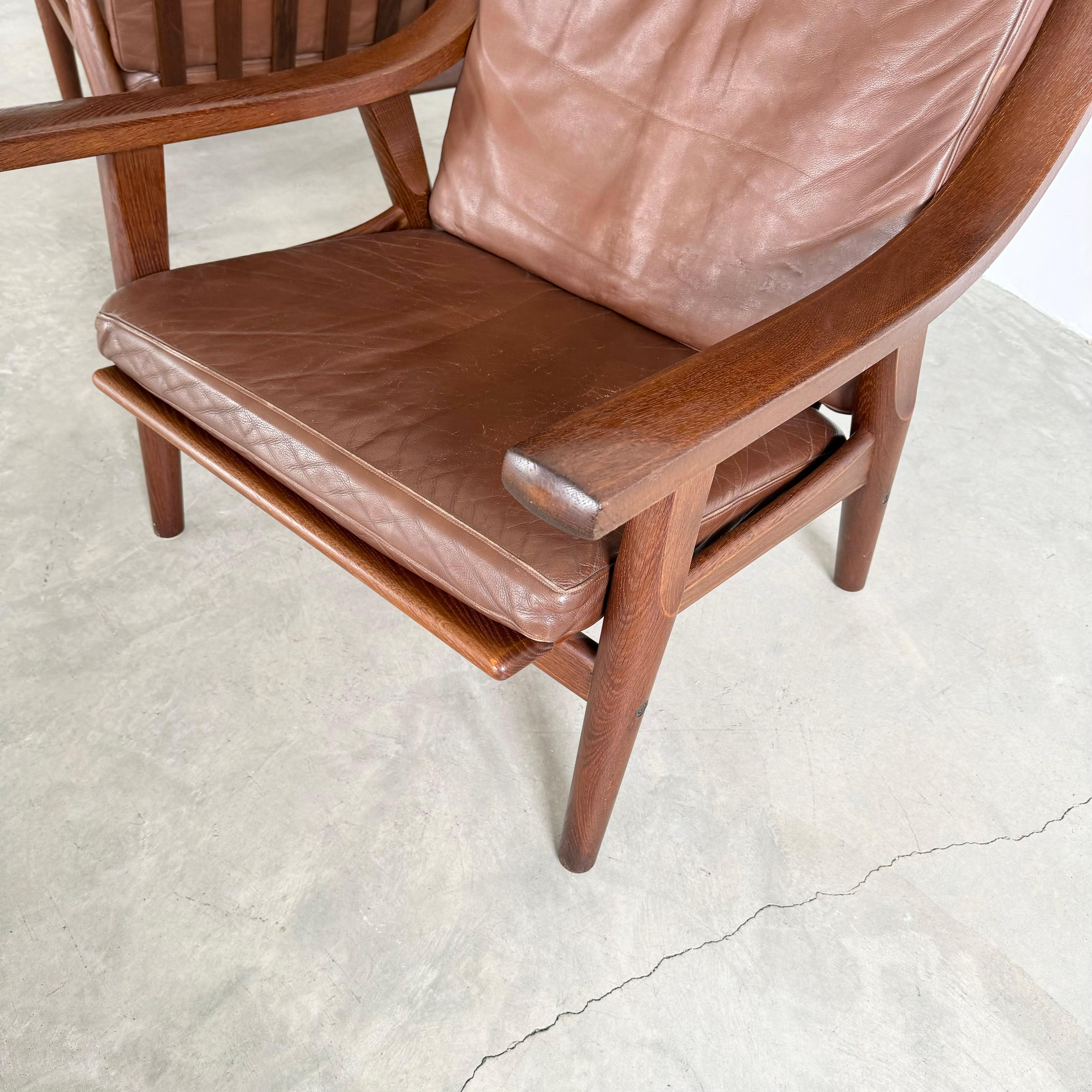 Oak and Leather Armchairs by Hans Wegner, Denmark 1960s 5