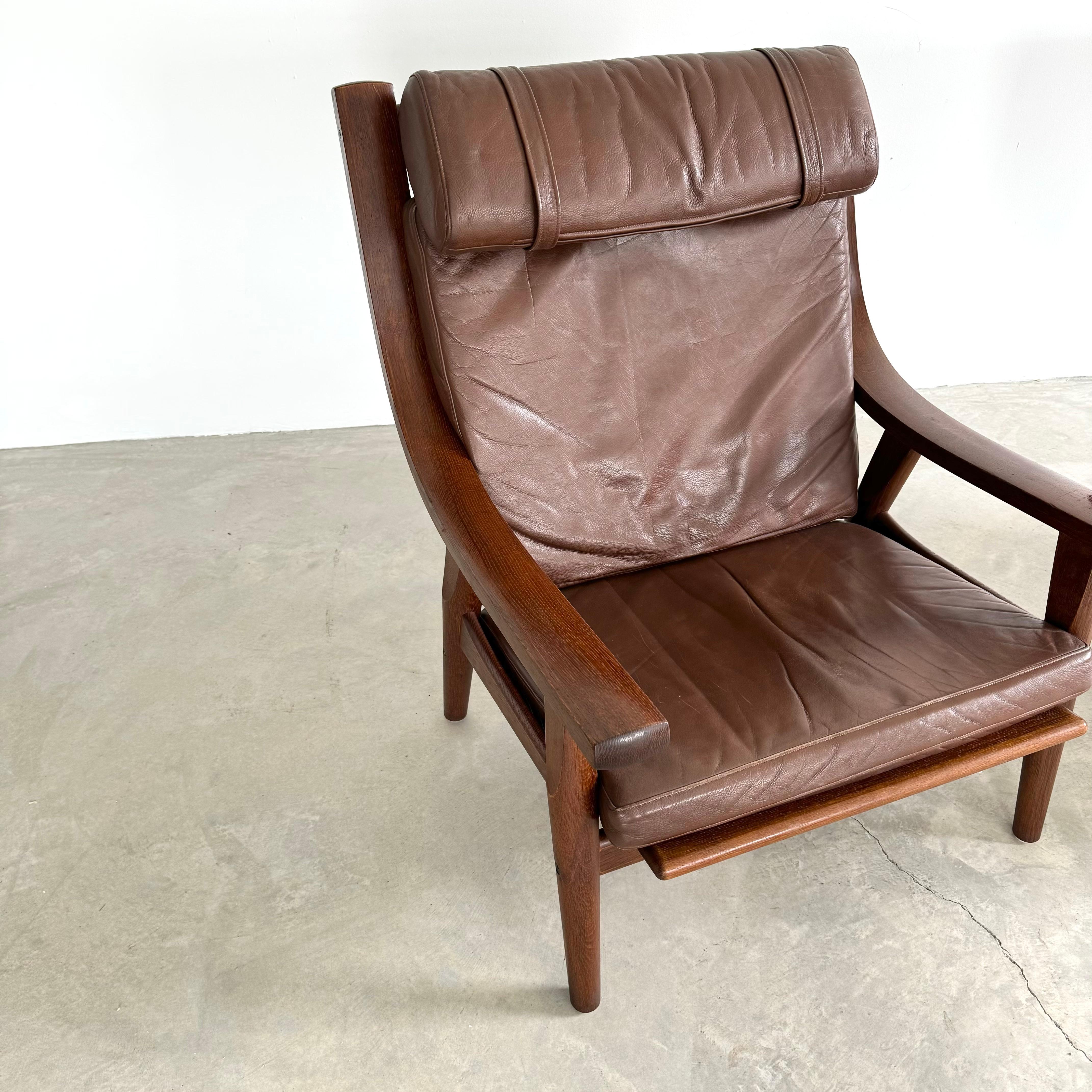 Oak and Leather Armchairs by Hans Wegner, Denmark 1960s 6